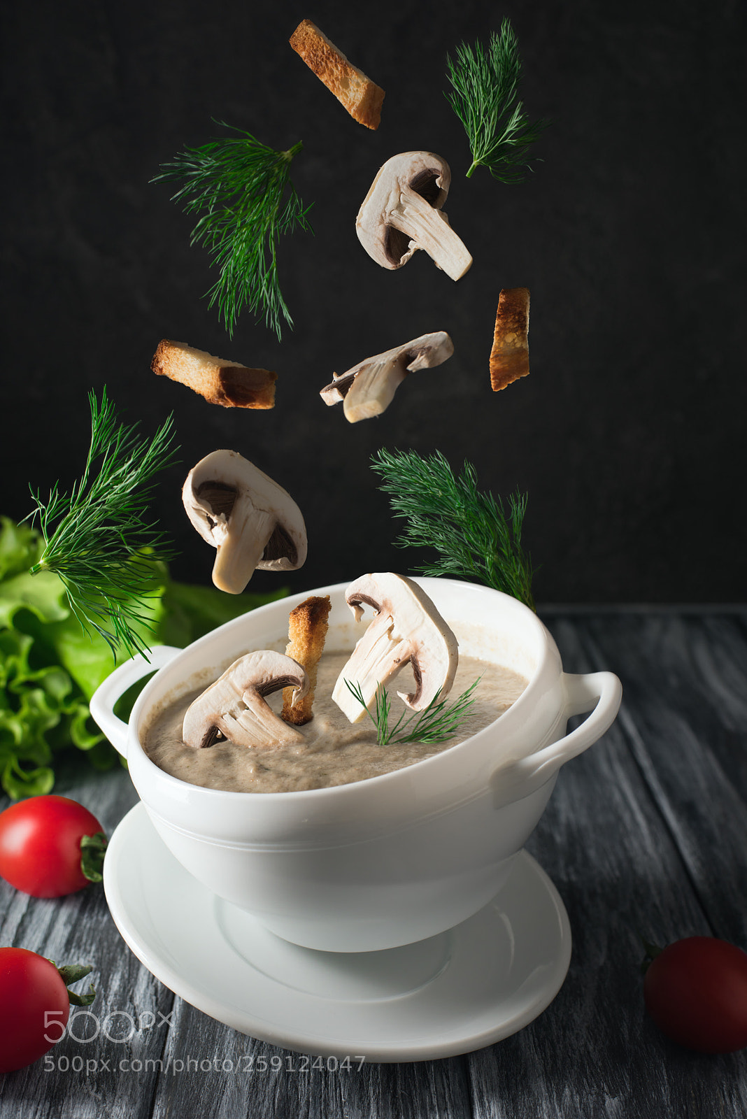 Nikon D810 sample photo. Mushroom cream soup decorated photography