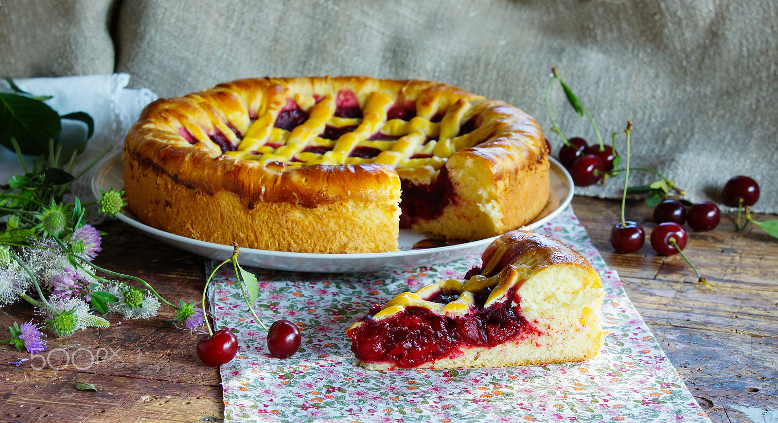 Sony Alpha NEX-5R sample photo. Yeast pie with cherry photography