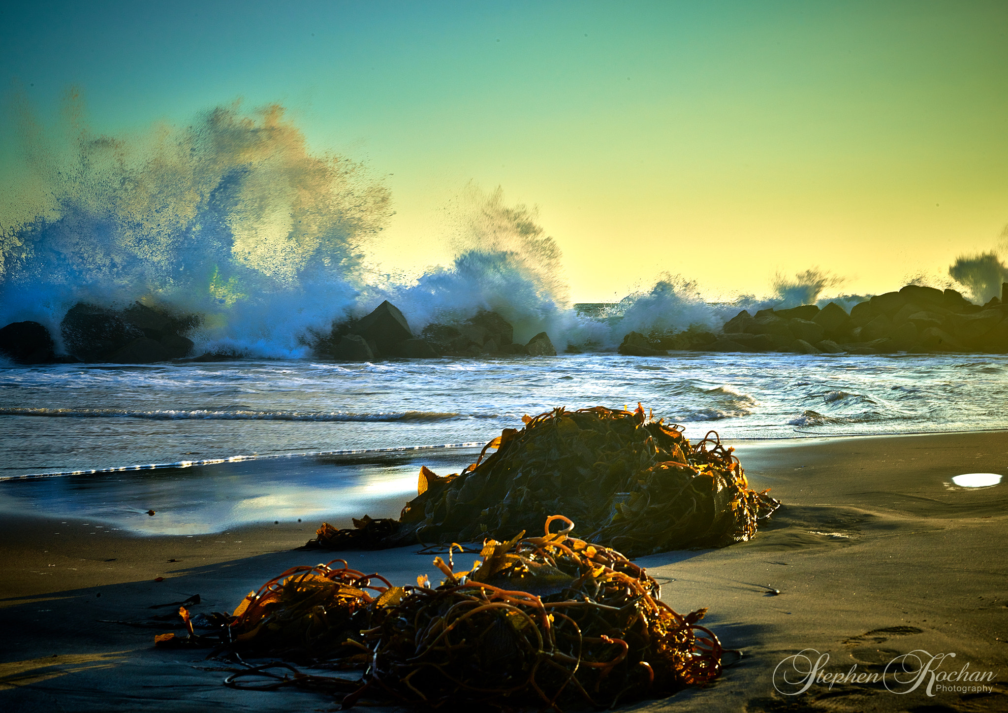 Phase One IQ3 100MP sample photo. Rough surf at sunset photography