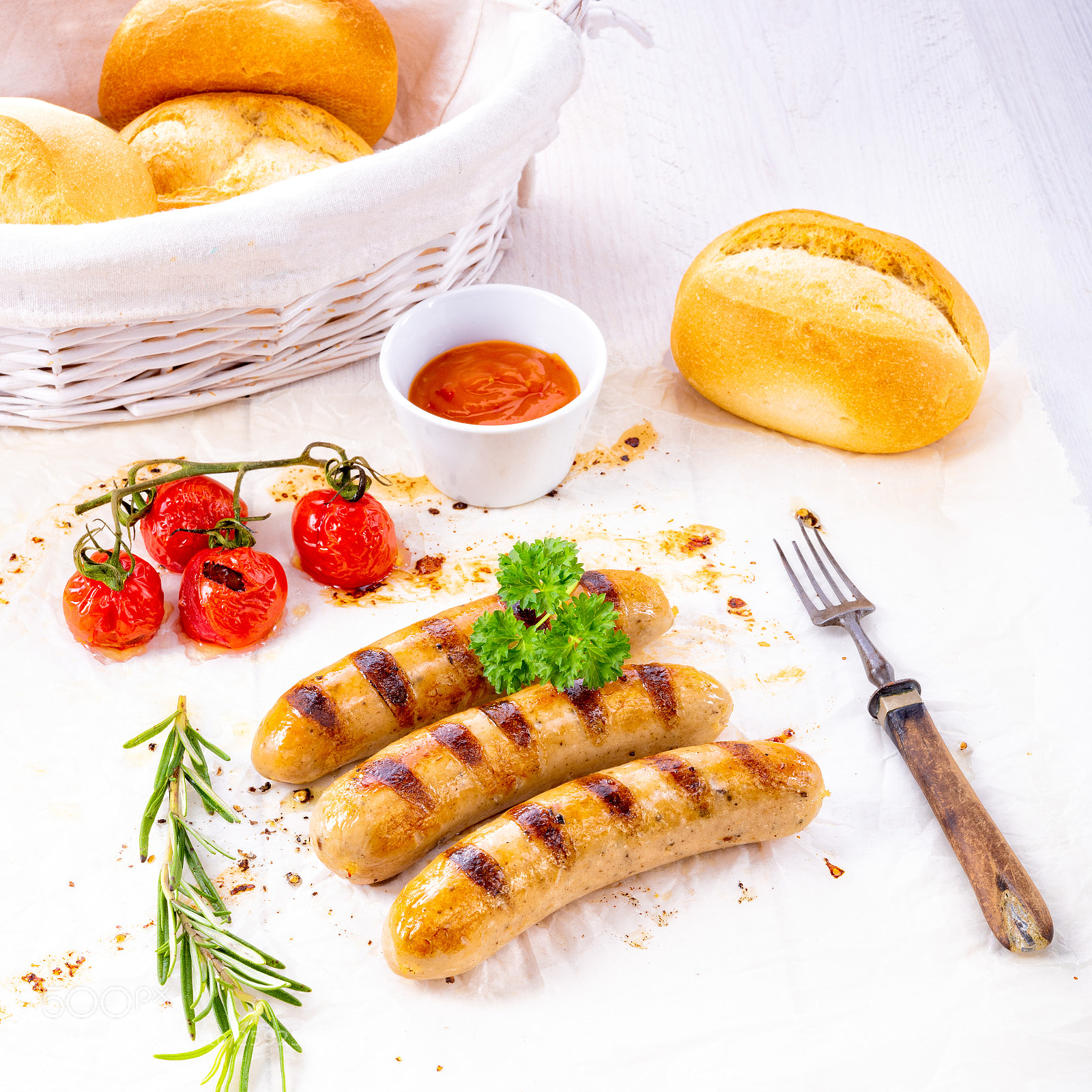 Nikon D810 sample photo. Delicious bratwurst with ketchup photography