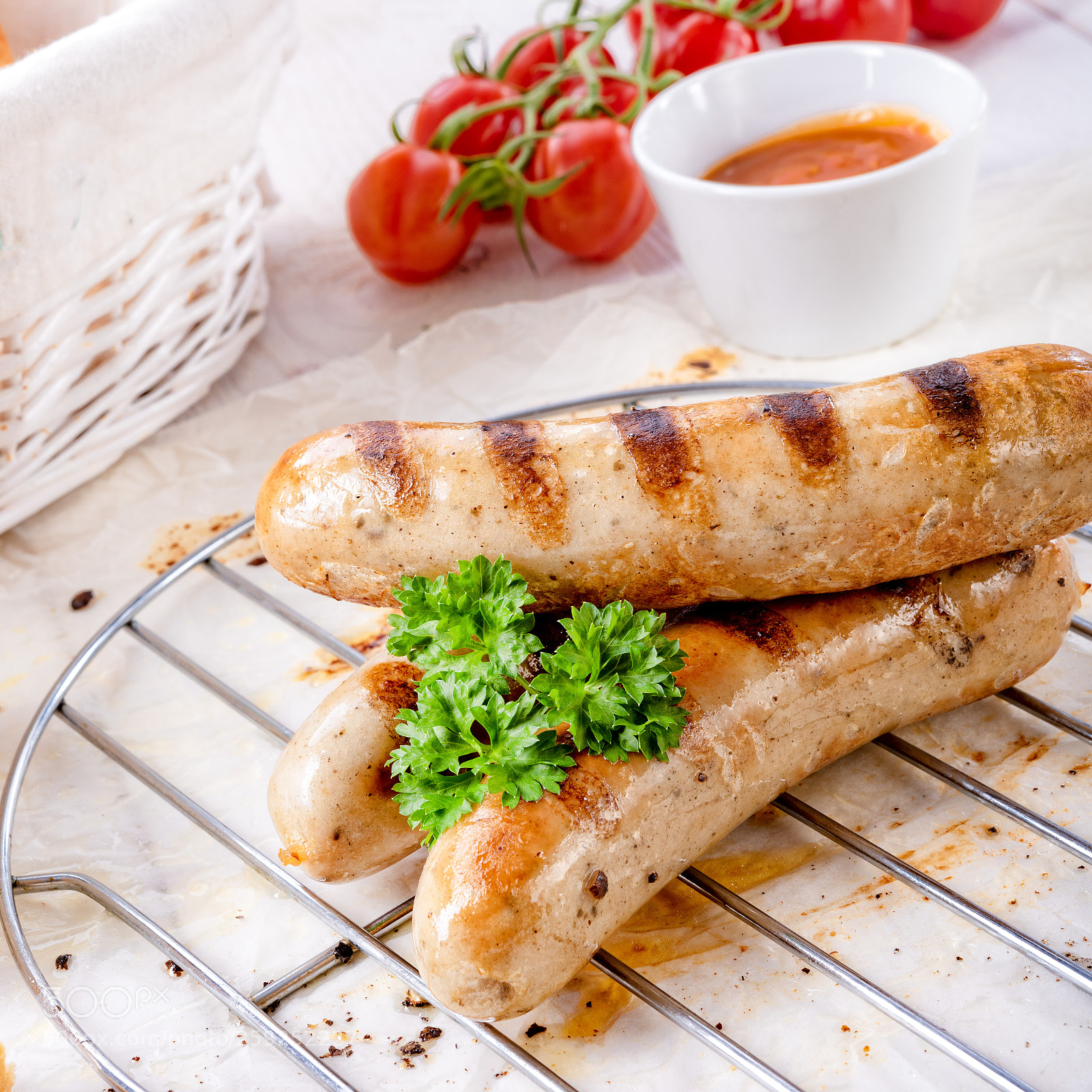 Nikon D810 sample photo. Delicious bratwurst with ketchup photography