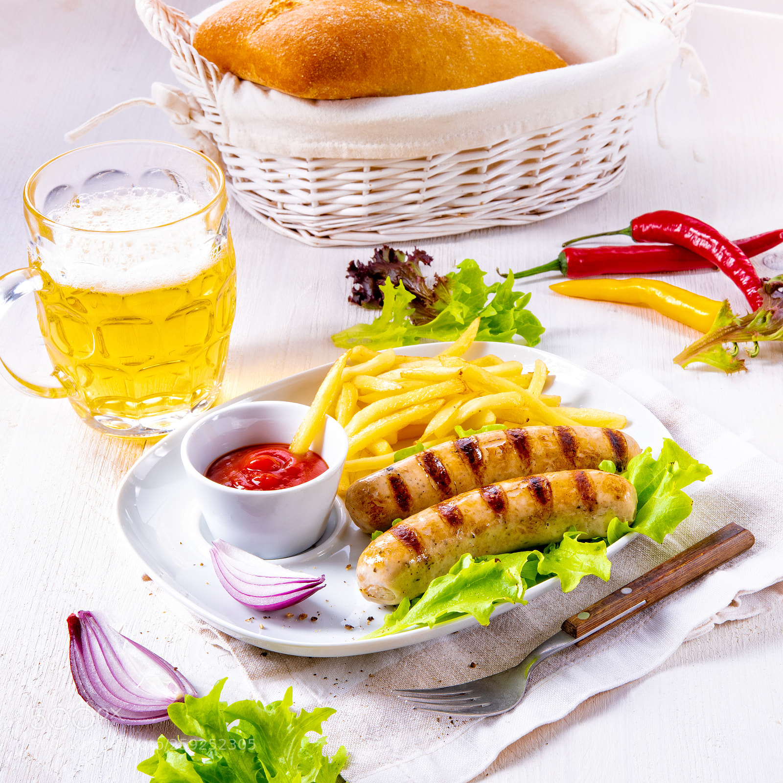 Nikon D810 sample photo. Grilled bratwurst with chips photography
