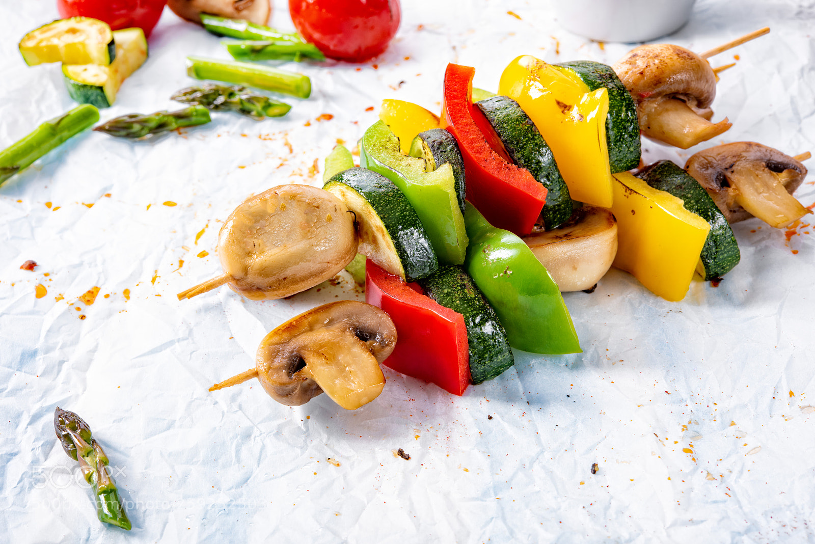 Nikon D810 sample photo. Vegetarian skewers white mushrooms photography