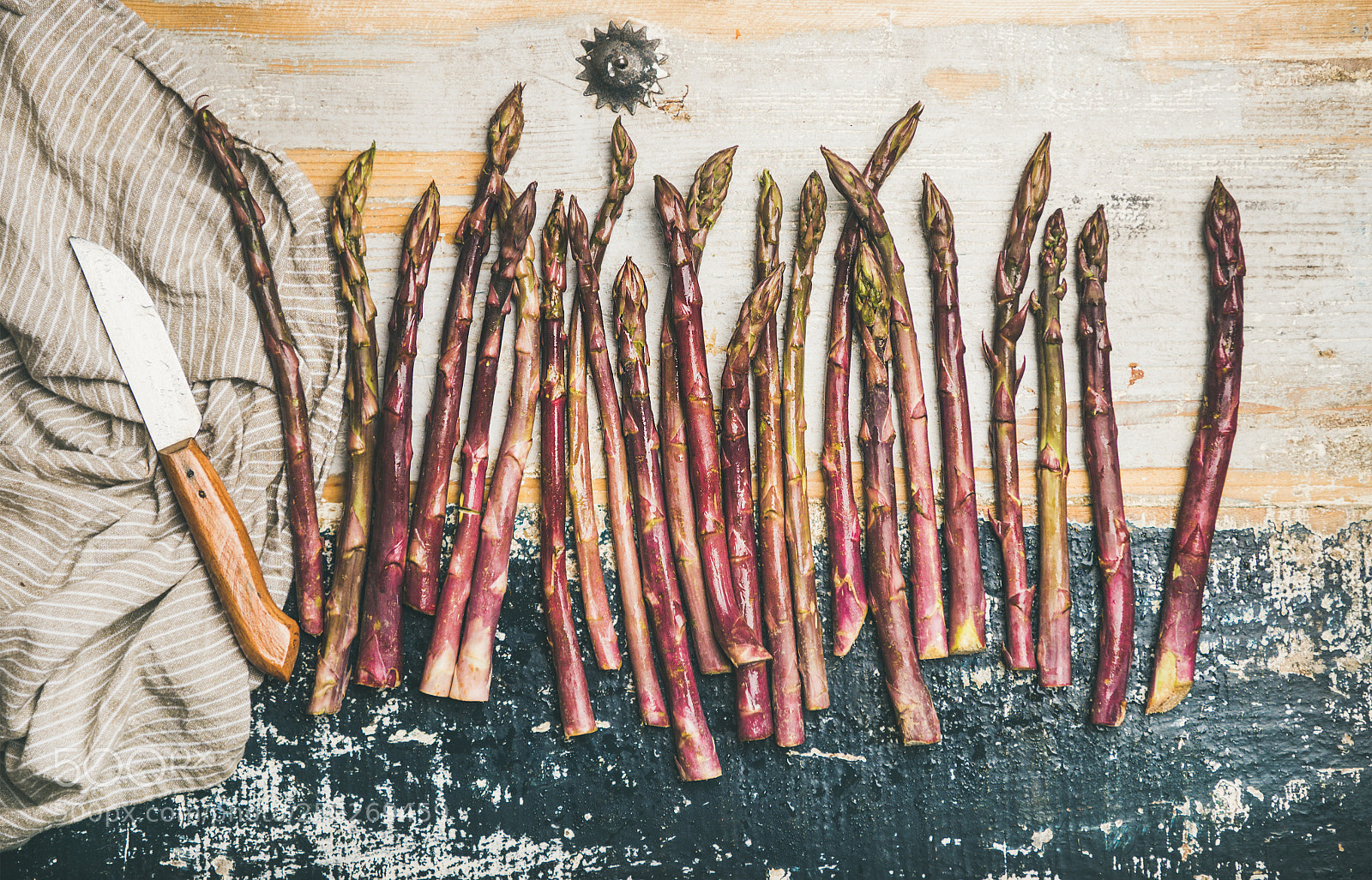 Nikon D610 sample photo. Raw uncooked purple asparagus photography