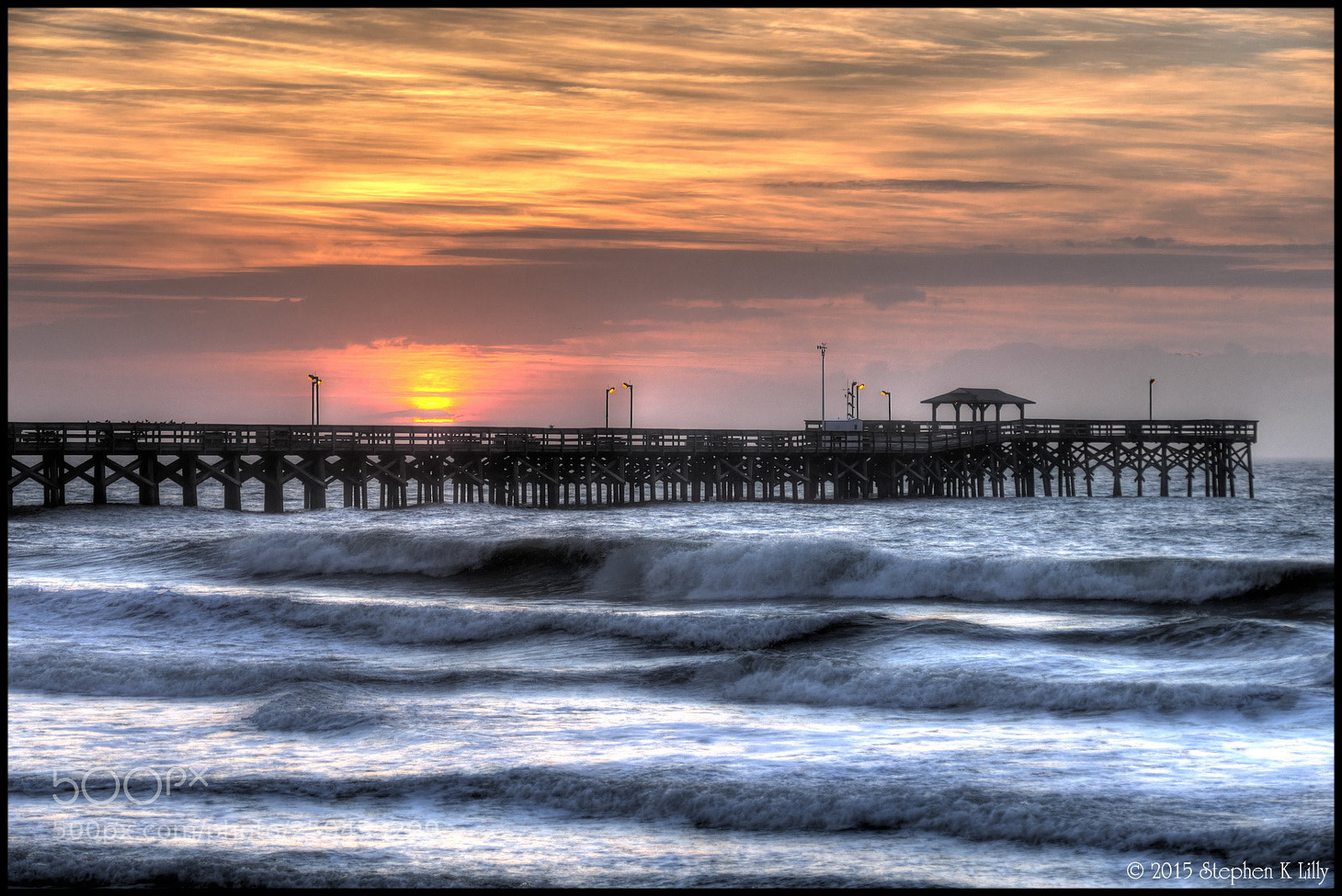 Panasonic Lumix DMC-FZ1000 sample photo. Springmaid pier sunrise photography