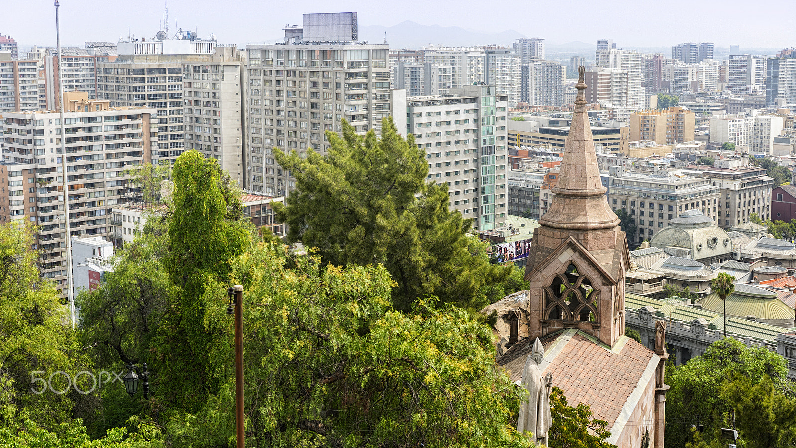 Sony a7S II sample photo. City view on santiago de chile with park & churc photography