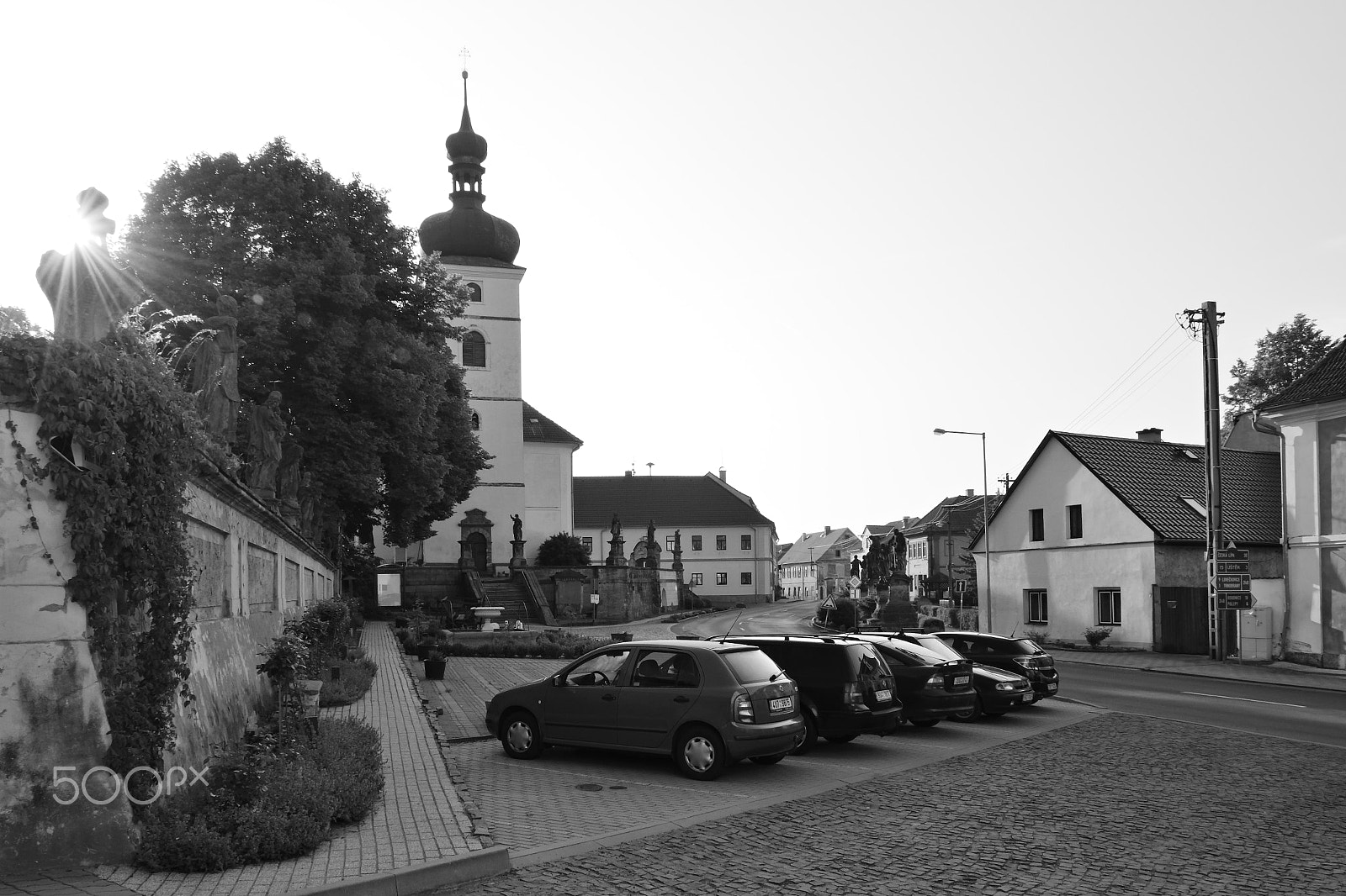 Nikon D5300 sample photo. Libesice, czech republic - may 19, 2018: parked cars between historical houses on little square... photography