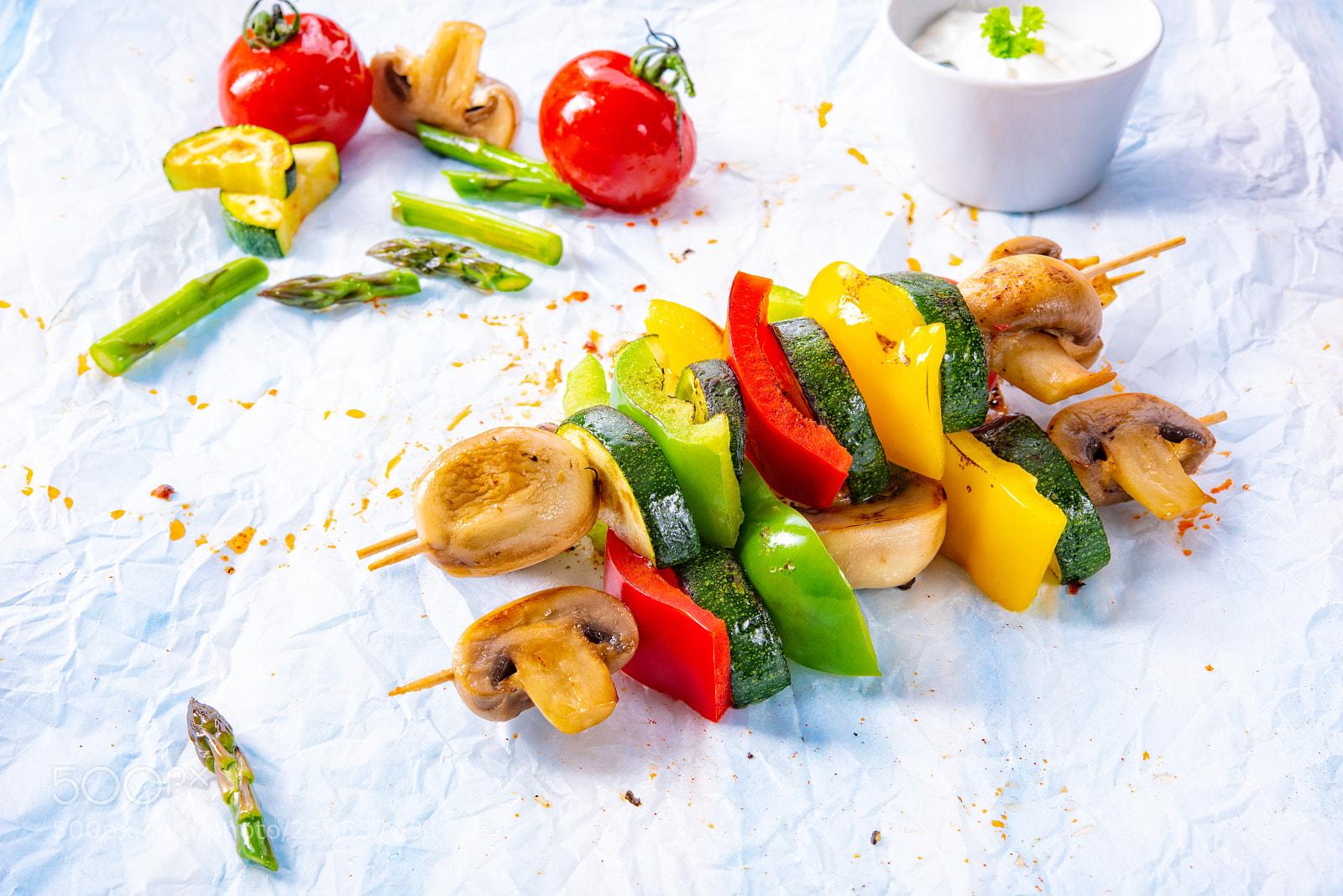 Nikon D810 sample photo. Vegetarian skewers white mushrooms photography