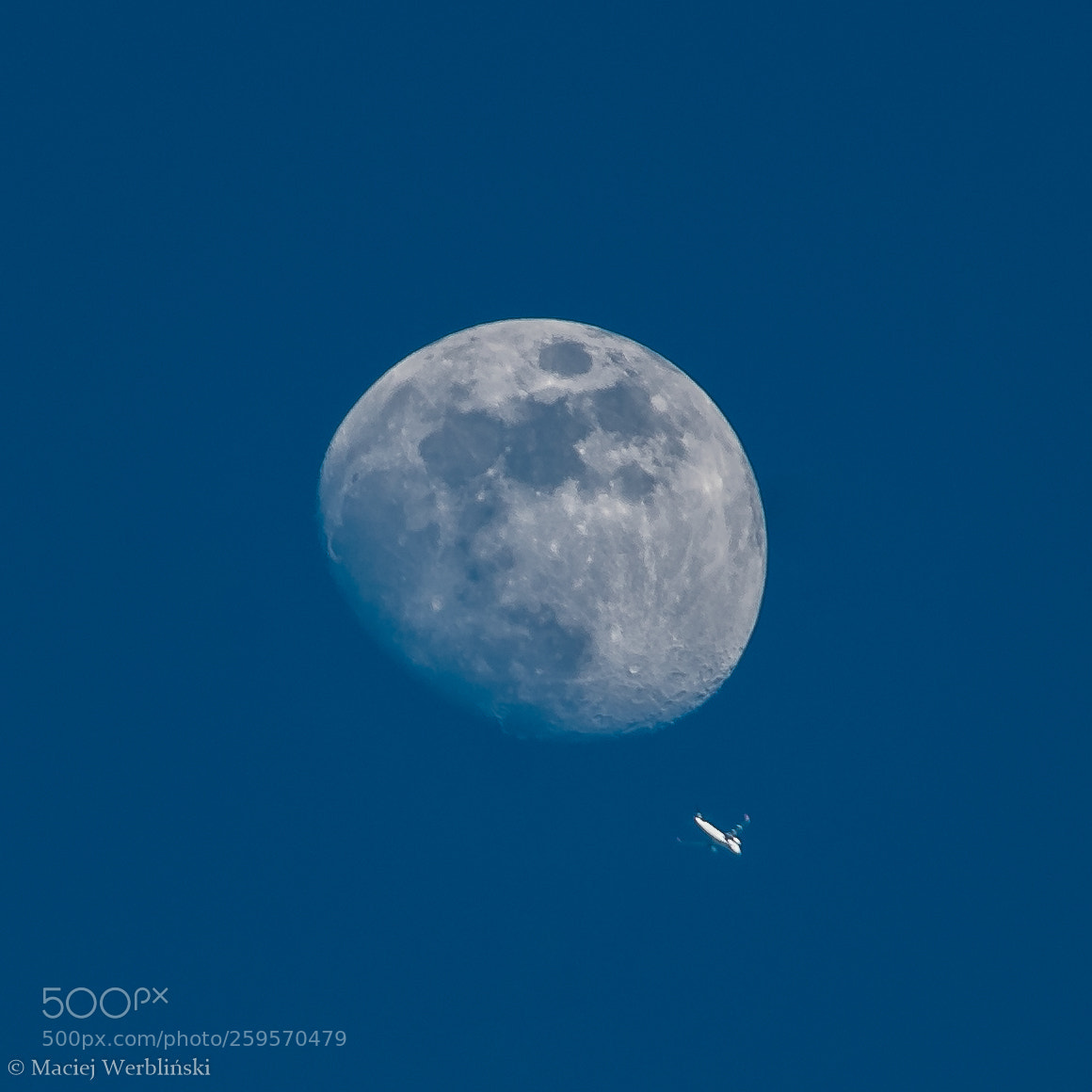 Pentax K-50 sample photo. Moon and tiny plane photography