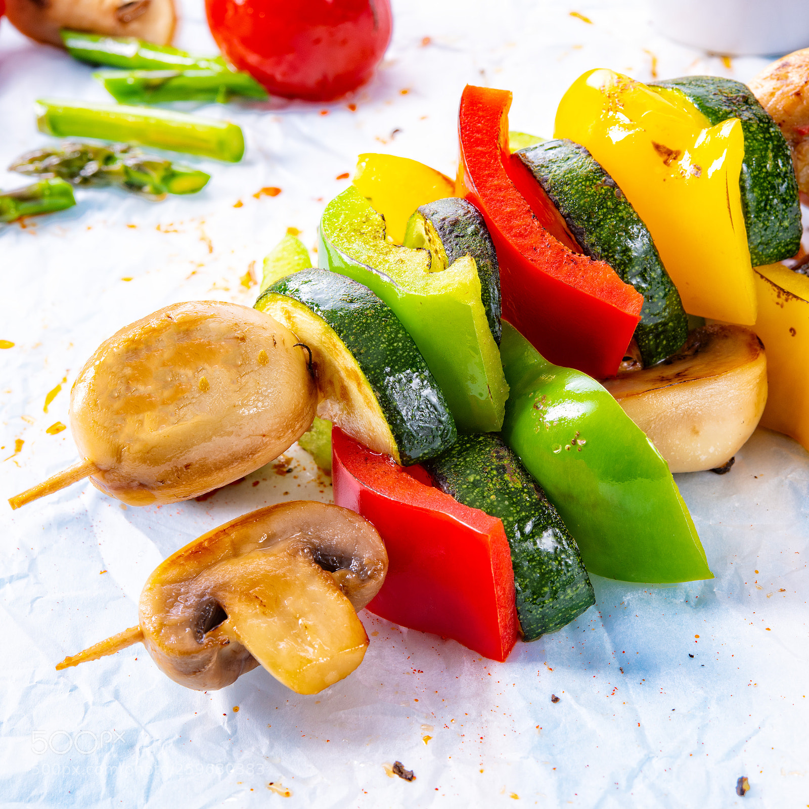 Nikon D810 sample photo. Vegetarian skewers white mushrooms photography