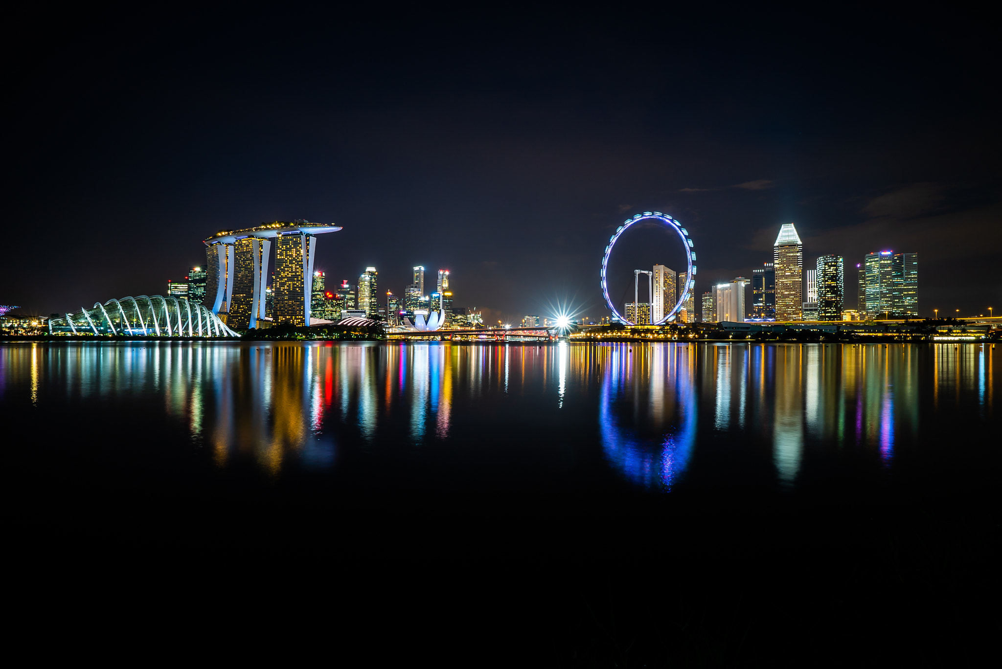 Sony a7S II sample photo. Night scene at marina bay singapore city skyline photography