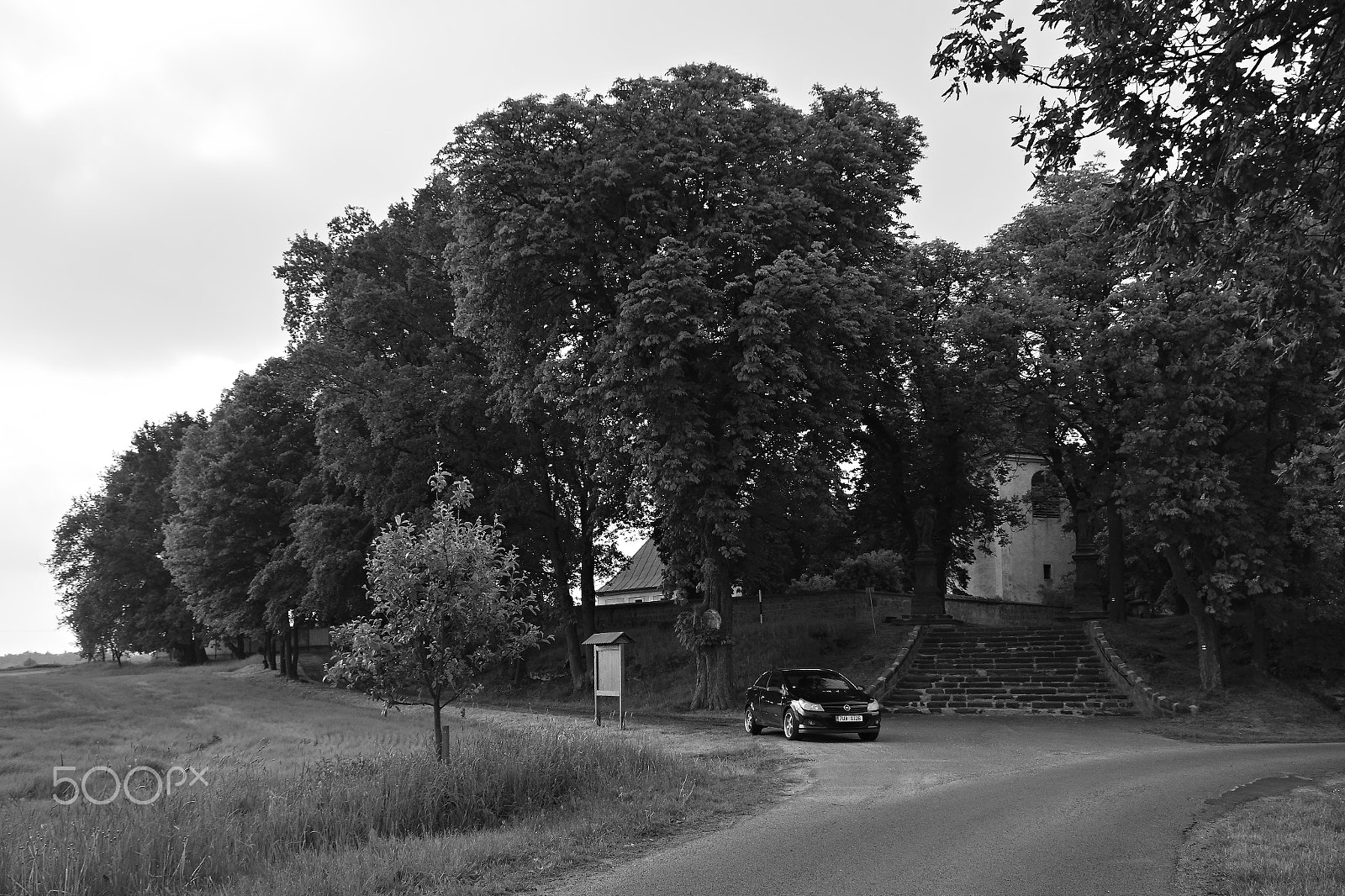 Nikon D5300 sample photo. Zahradky, czech republic - may 19, 2018: black car opel astra h stand in front of kostel svate... photography