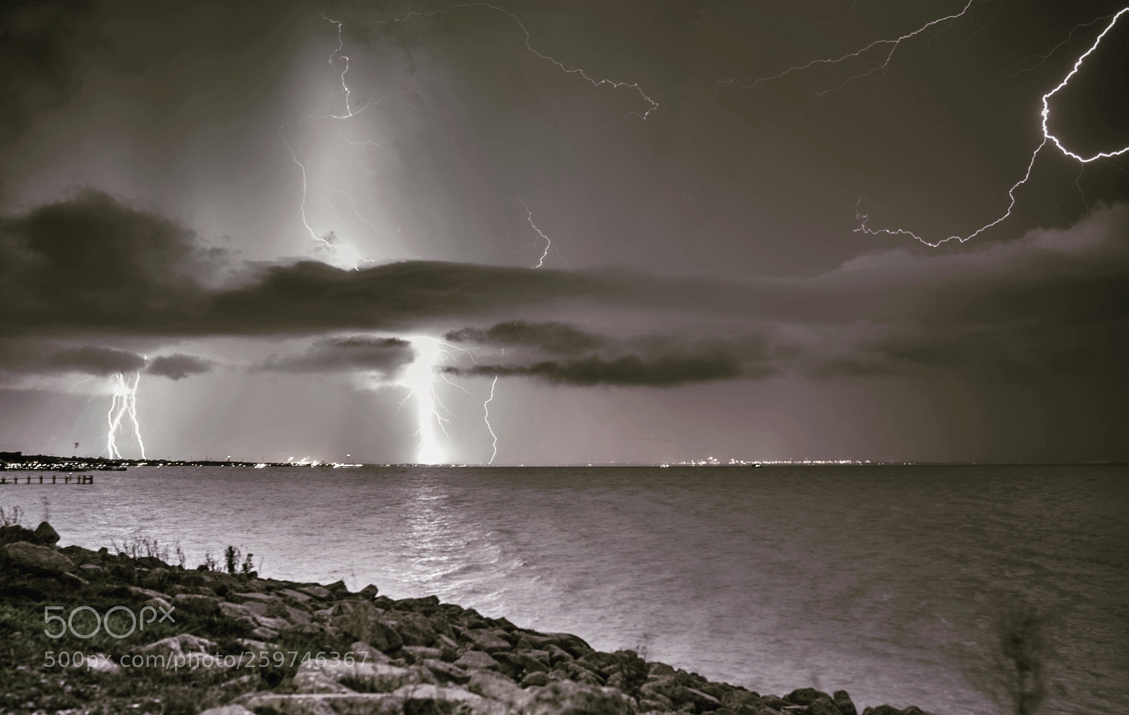 Sony a7R II sample photo. Galveston bay lightning photography