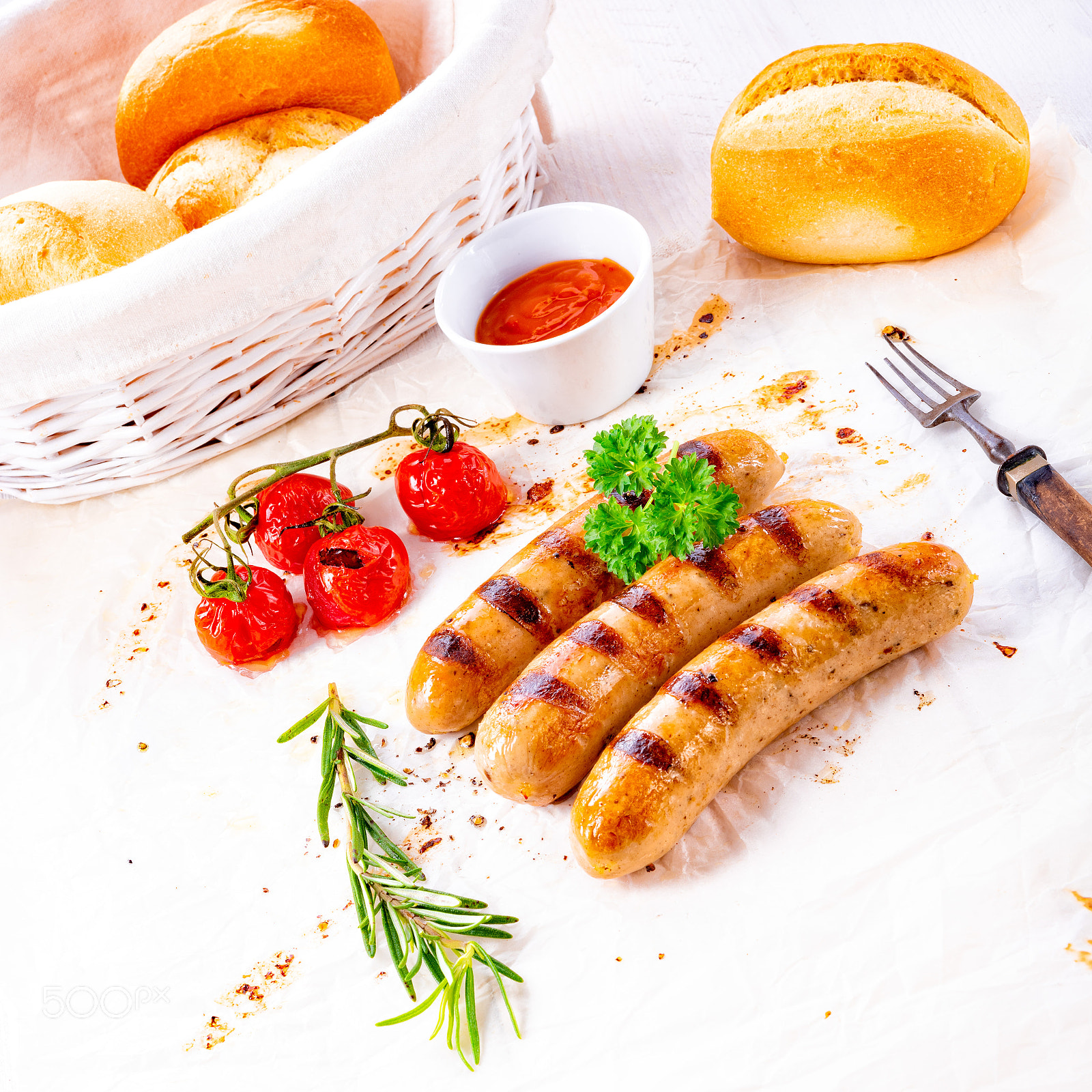 Nikon D810 sample photo. Delicious bratwurst with ketchup photography