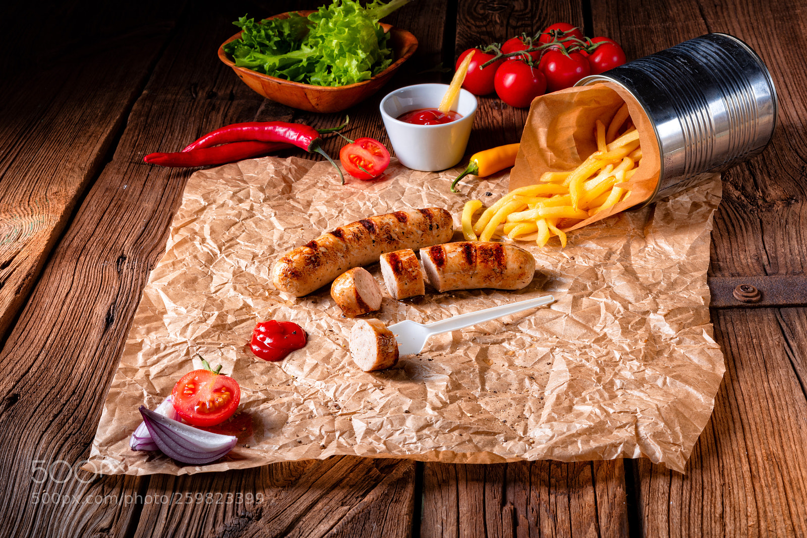 Nikon D810 sample photo. Rustic bratwurst with pommes photography