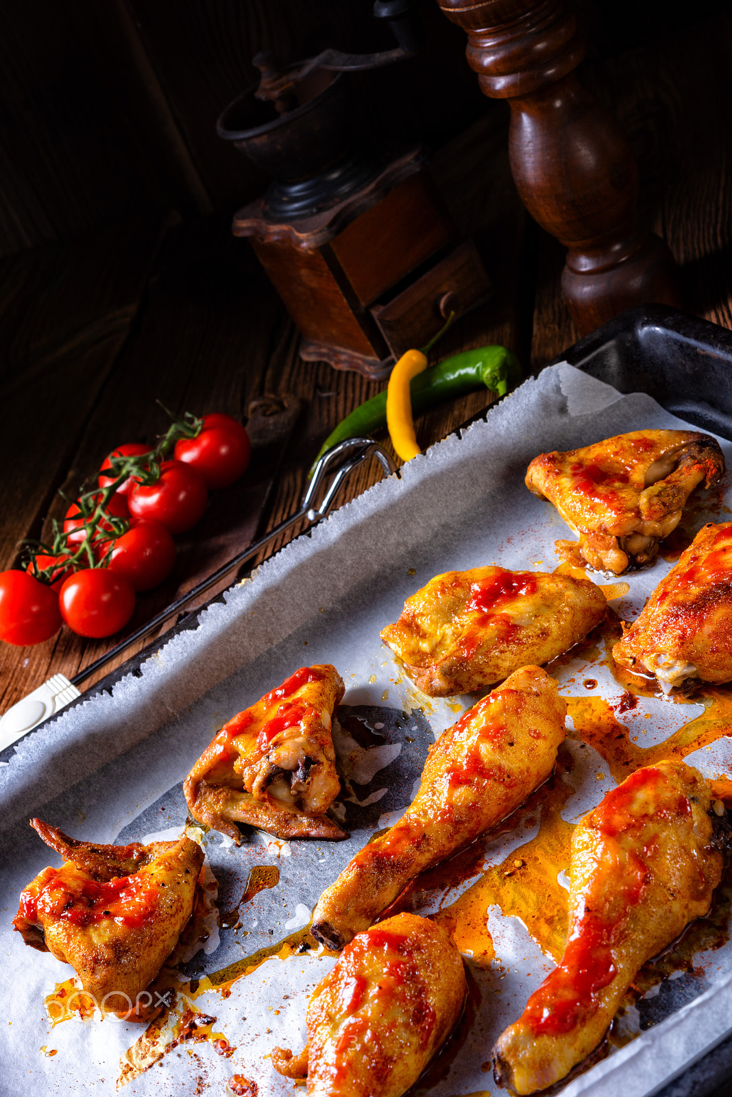 Nikon D810 sample photo. Rustic backed chicken wings,legs photography