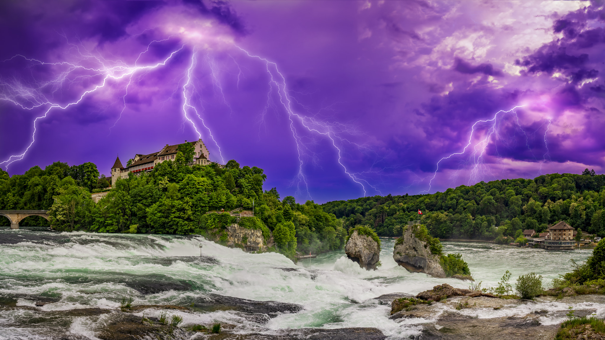 Olympus OM-D E-M10 III sample photo. Thunder storm over rheinfall photography