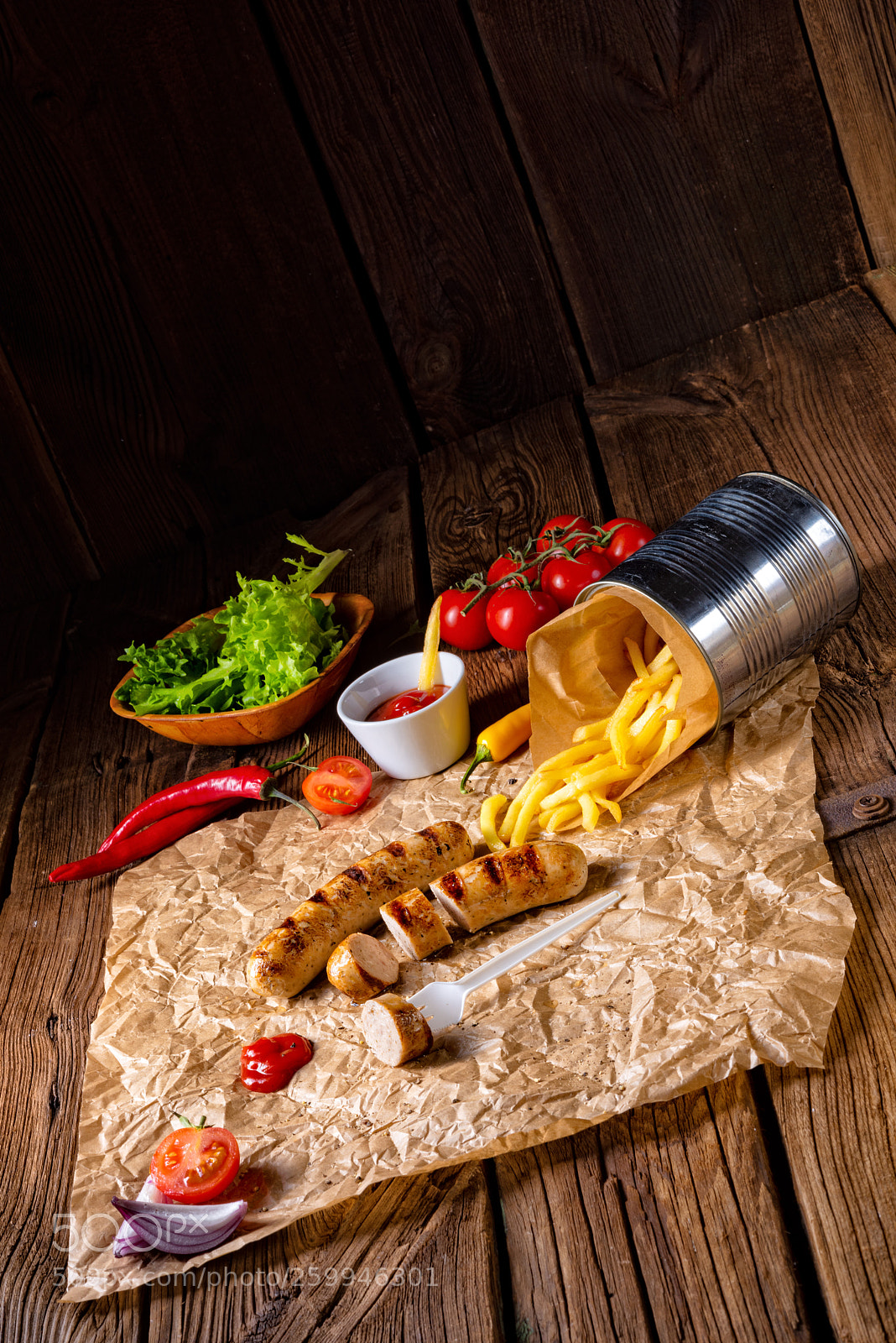 Nikon D810 sample photo. Rustic bratwurst with pommes photography