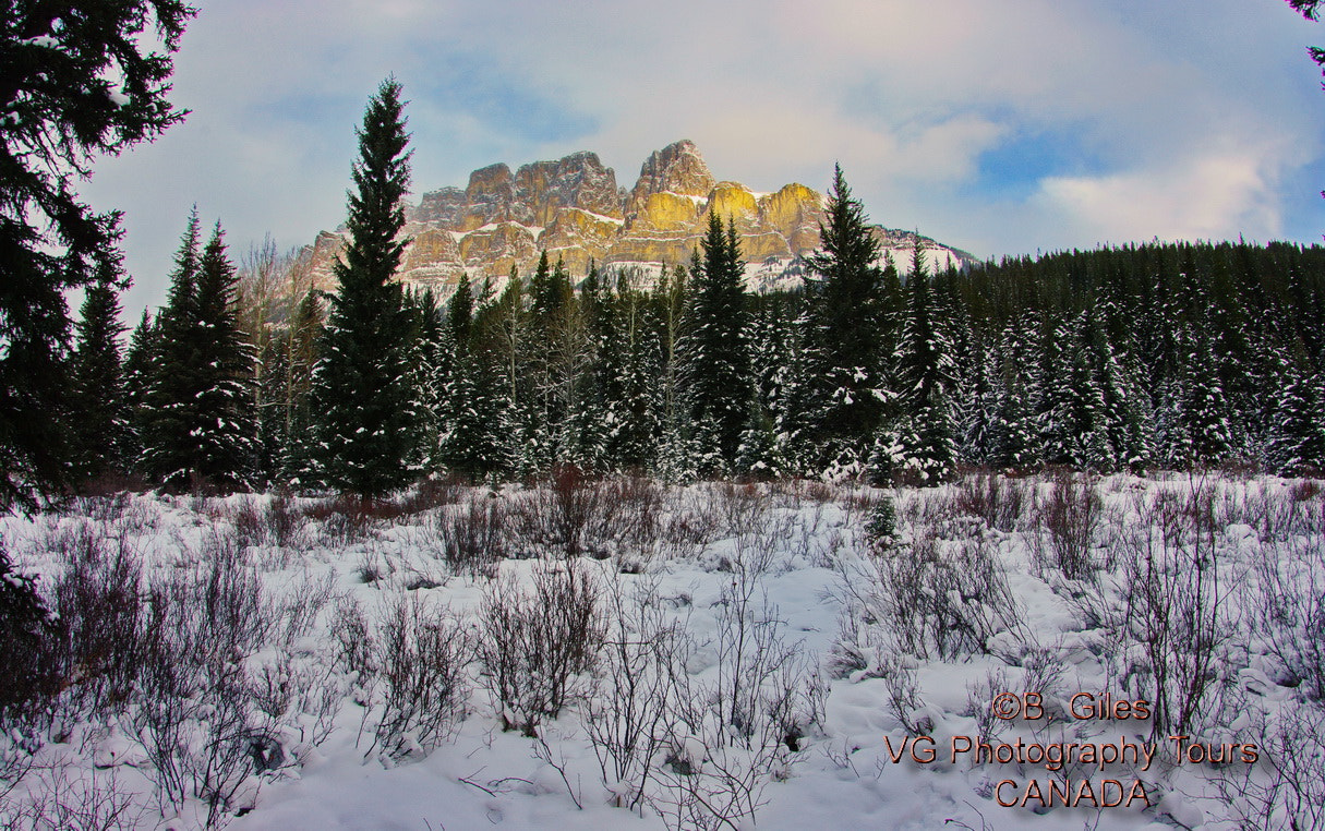 Pentax K20D + Pentax smc DA 10-17mm F3.5-4.5 ED (IF) Fisheye sample photo. Castle mountain photography