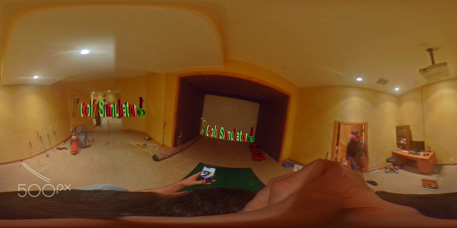 Ricoh Theta S sample photo. Golf simulator photography