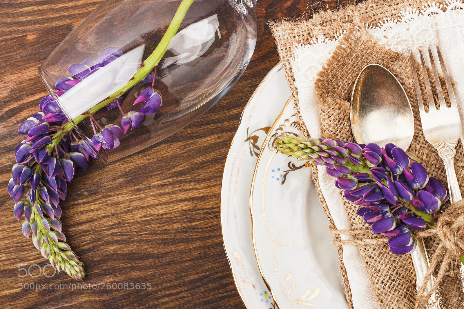 Canon EOS 600D (Rebel EOS T3i / EOS Kiss X5) sample photo. Tableware with violet lupines photography