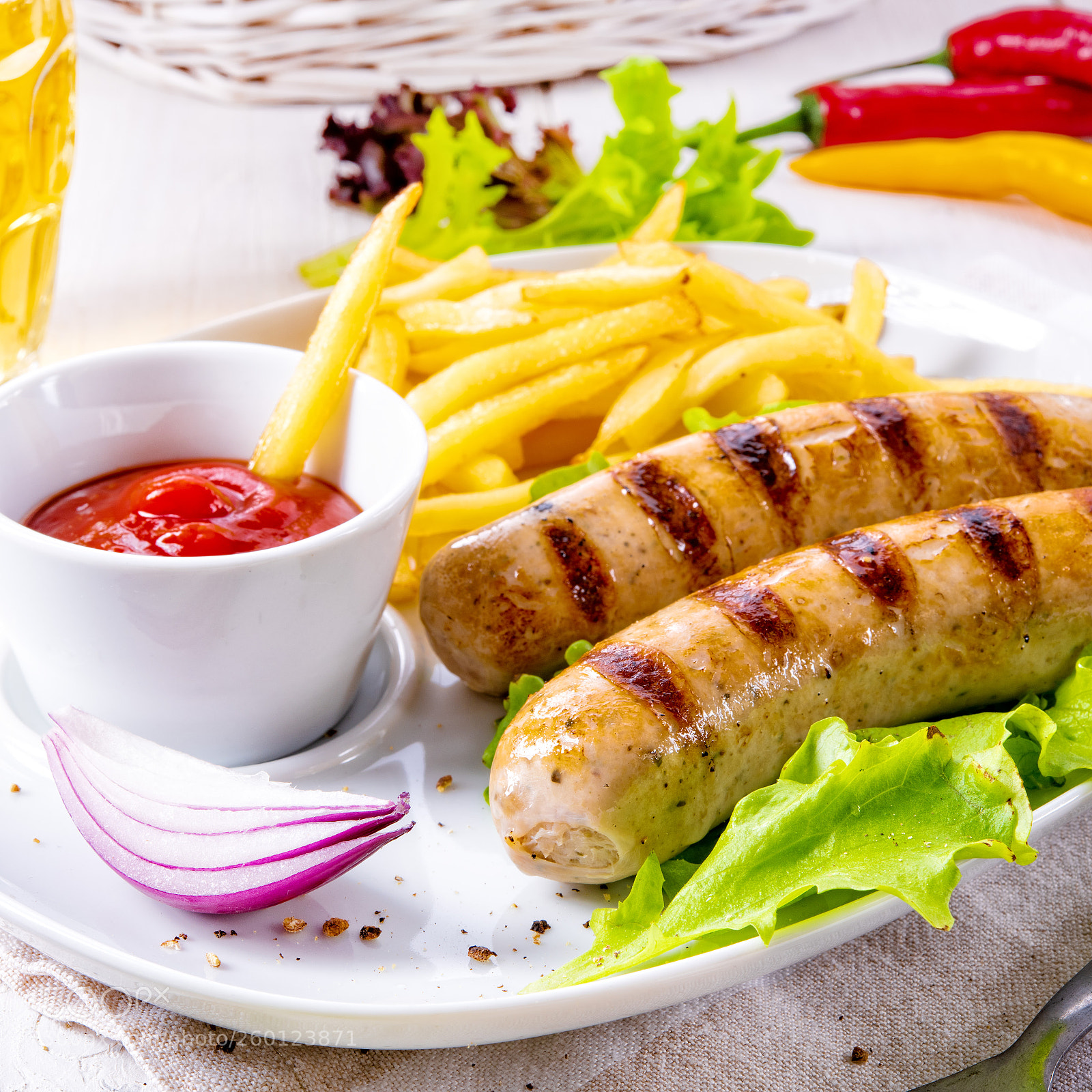 Nikon D810 sample photo. Grilled bratwurst with chips photography