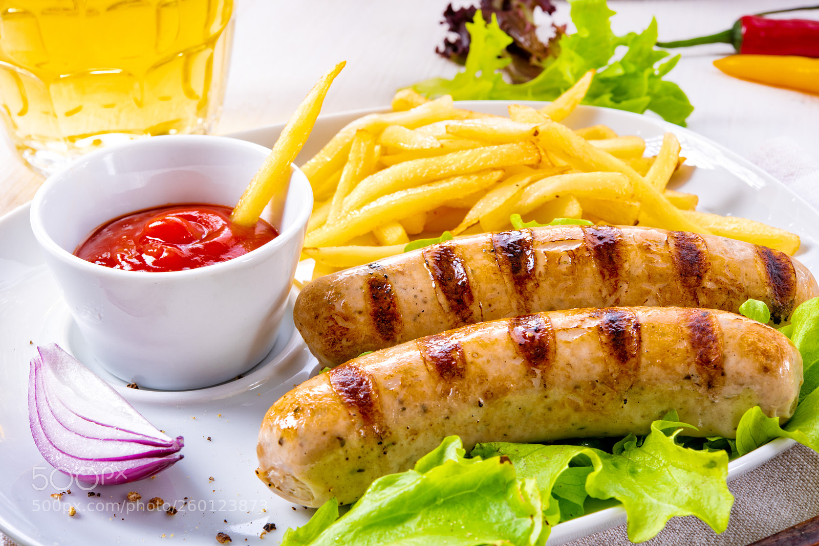 Nikon D810 sample photo. Grilled bratwurst with chips photography