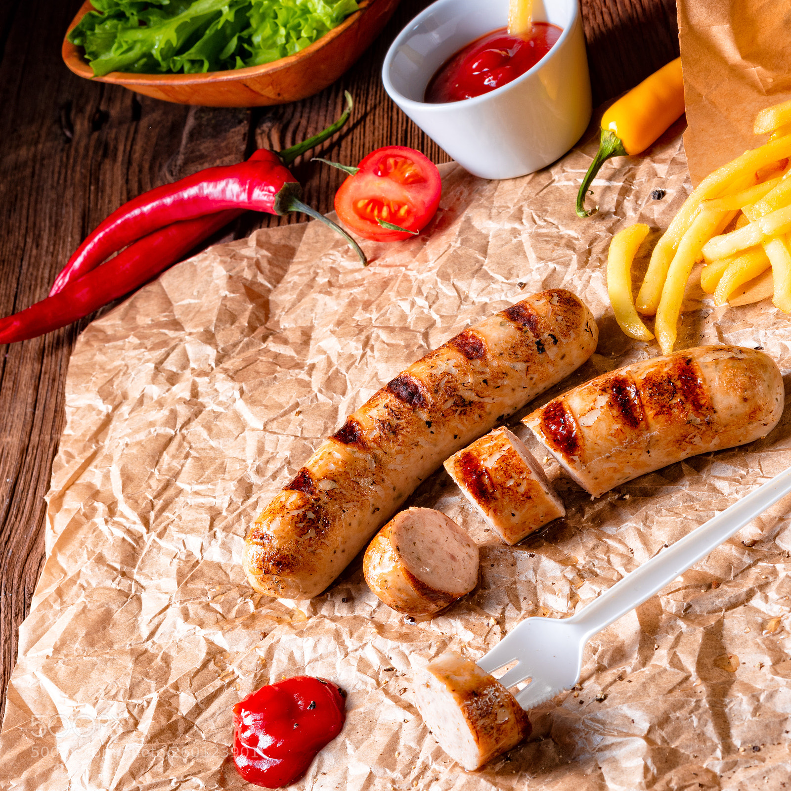 Nikon D810 sample photo. Rustic bratwurst with pommes photography
