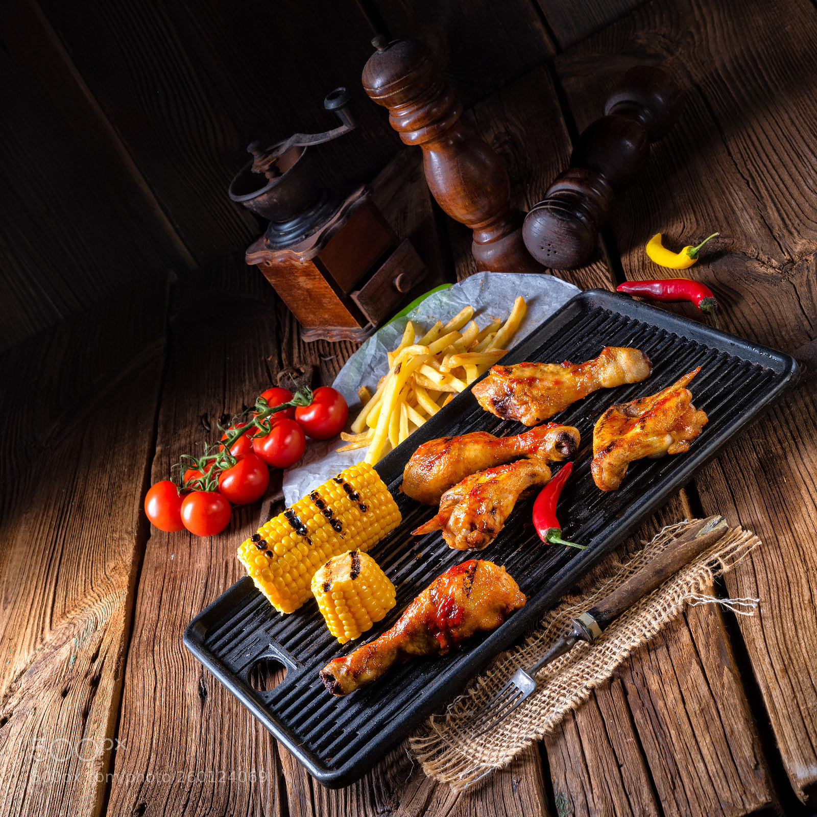 Nikon D810 sample photo. Rustic grilled chicken wings,legs,and photography