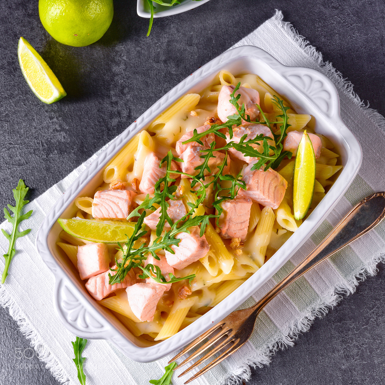 Nikon D810 sample photo. Salmon with penne noodle photography