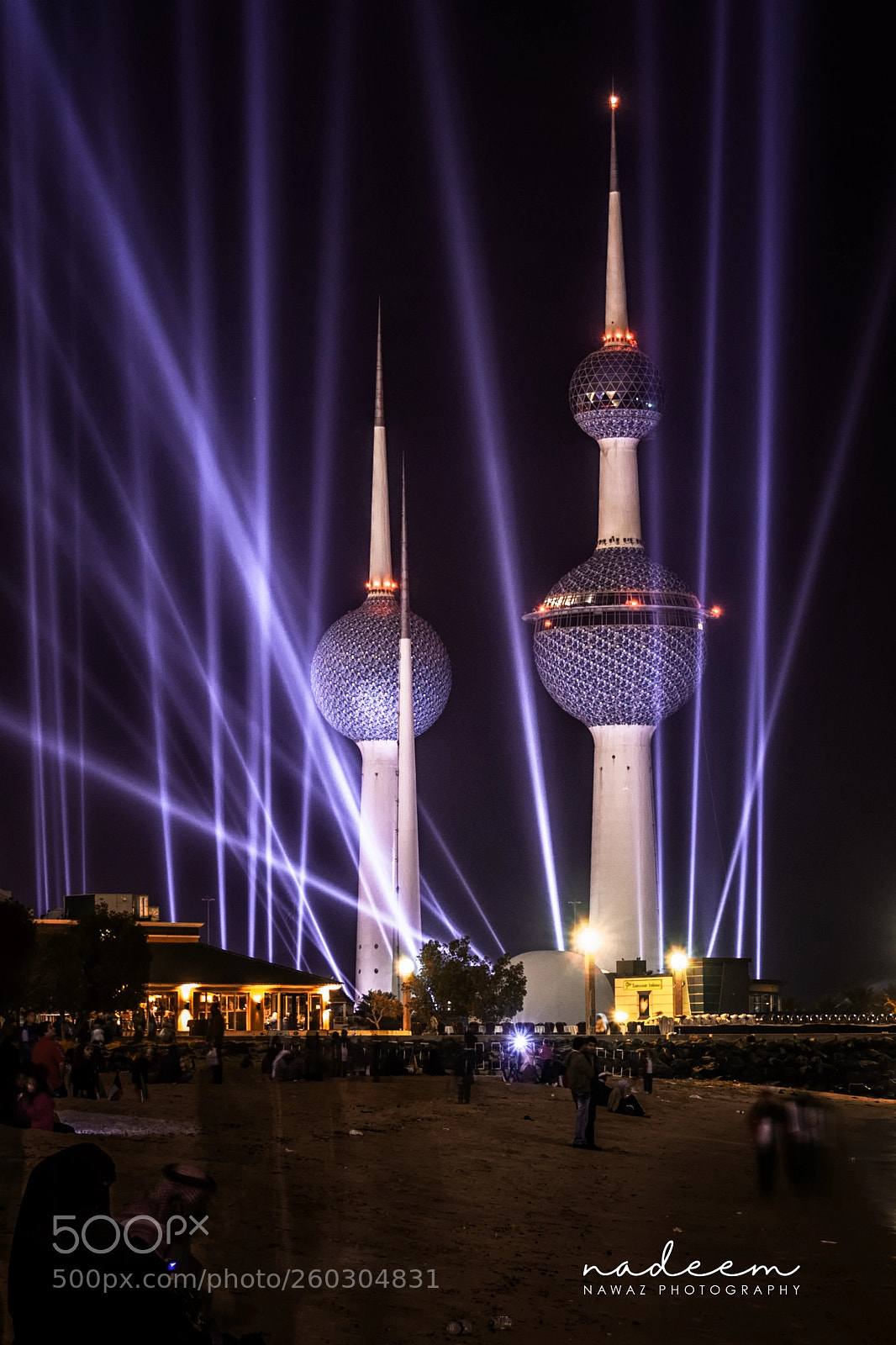 Nikon D300 sample photo. Kuwait towers light show photography