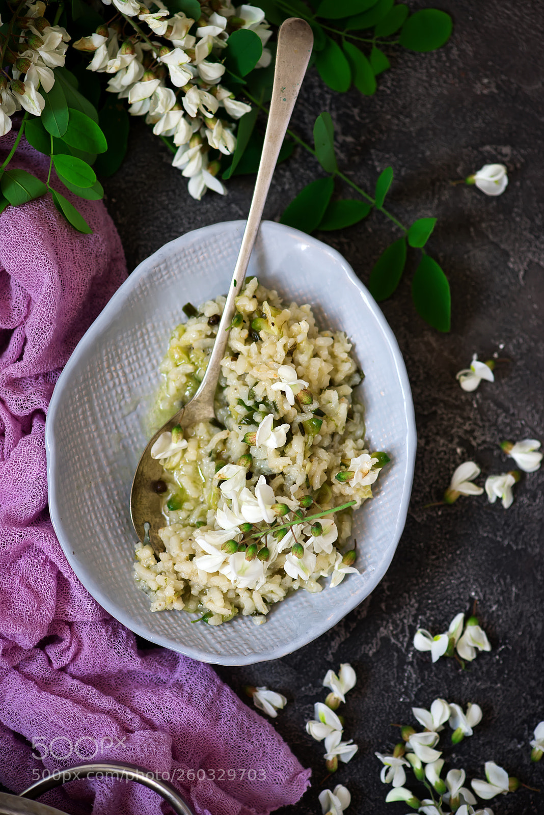 Nikon D610 sample photo. Risotto with acacia flowers.style photography