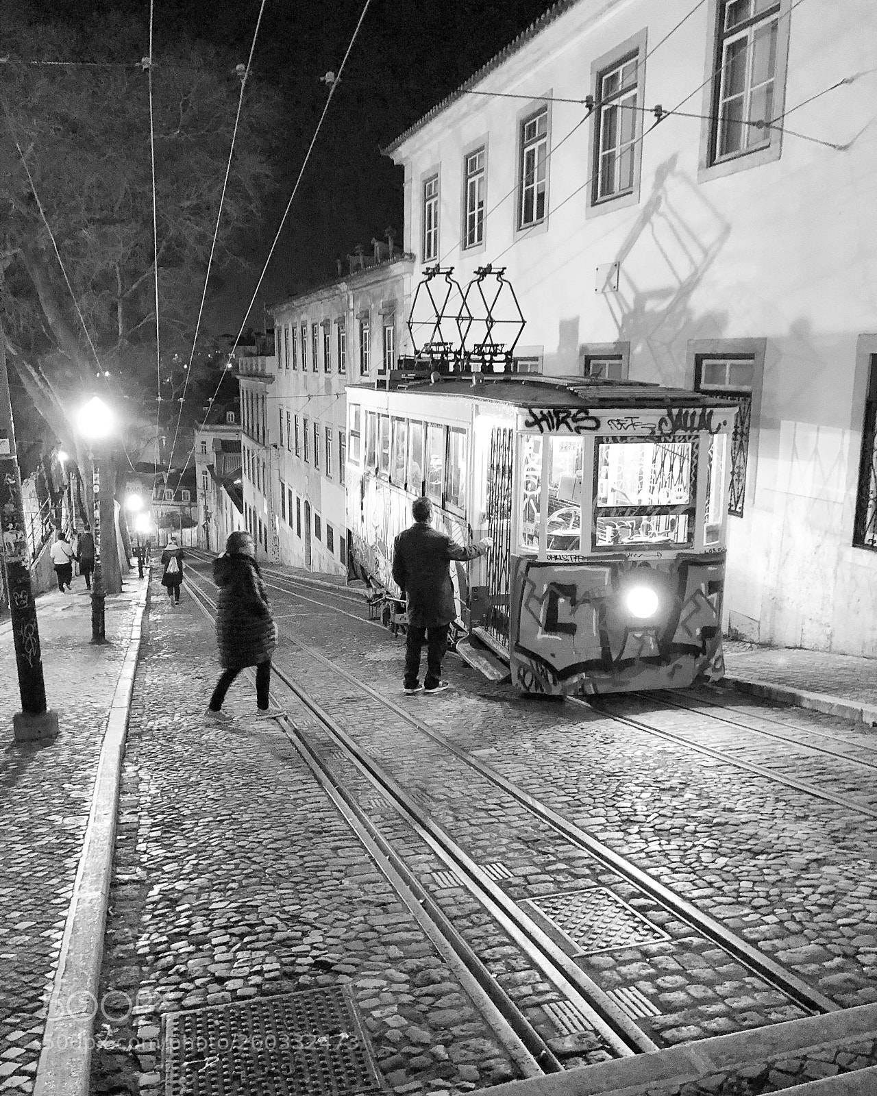 Apple iPhone X sample photo. Tram in lisbon night photography