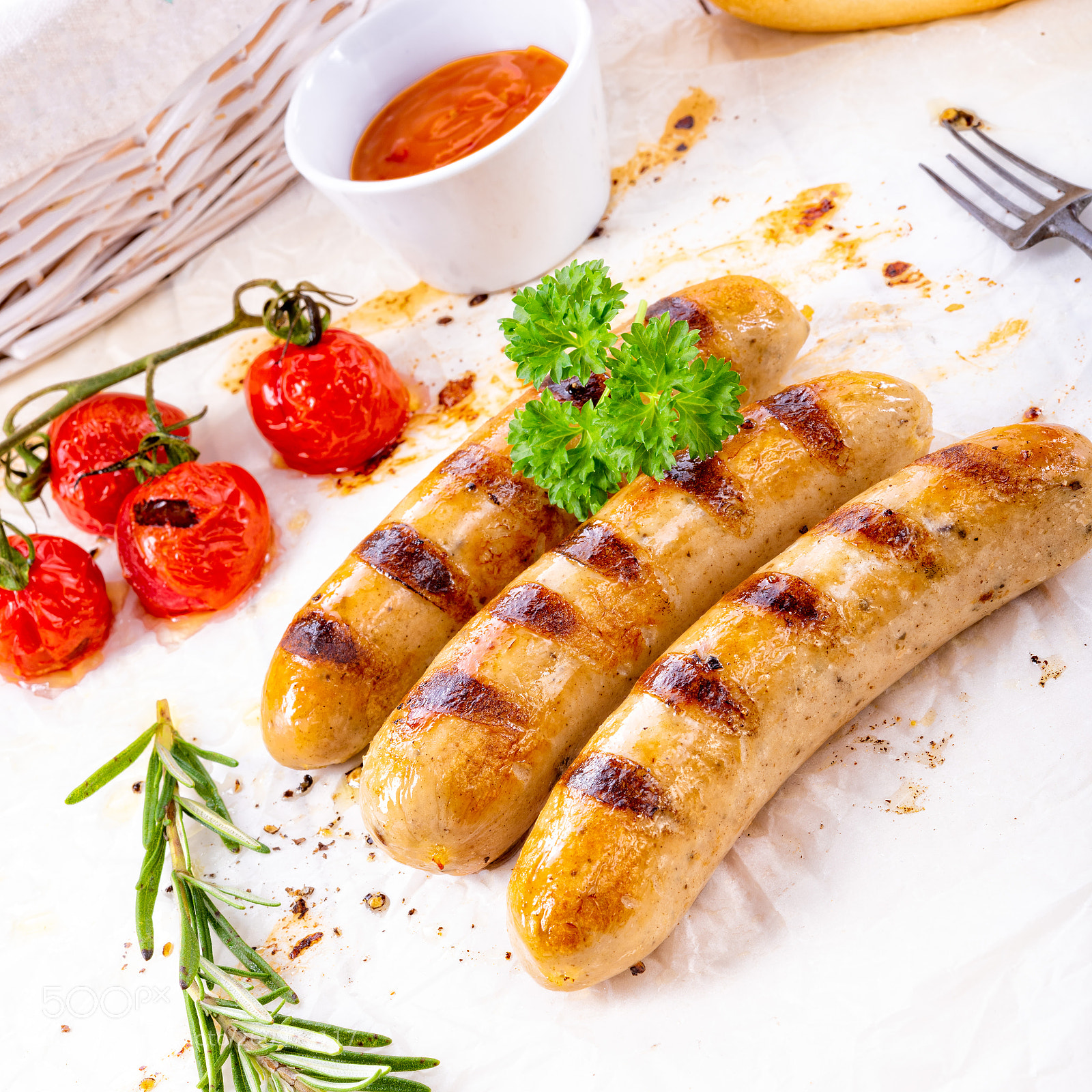 Nikon D810 sample photo. Delicious bratwurst with ketchup photography
