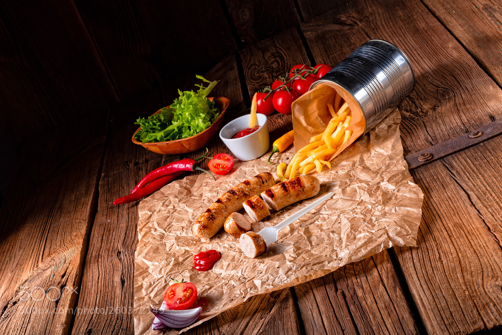 Nikon D810 sample photo. Rustic bratwurst with pommes photography