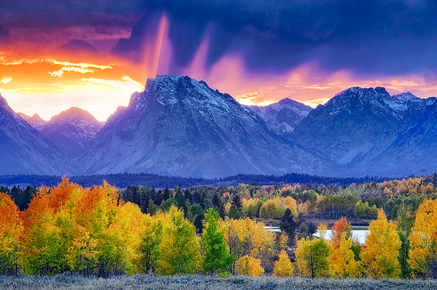 Canon EOS-1Ds sample photo. Oxbow bend on snake river with storm clouds and sunset, and fall color. teton national park, wyoming photography
