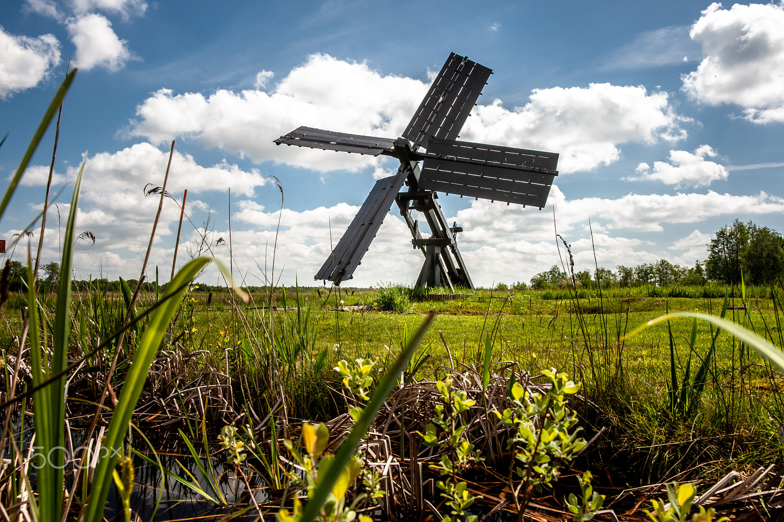 Sony Alpha DSLR-A900 sample photo. Dutch windmill in the landscape of the dutch polder with marsh p photography