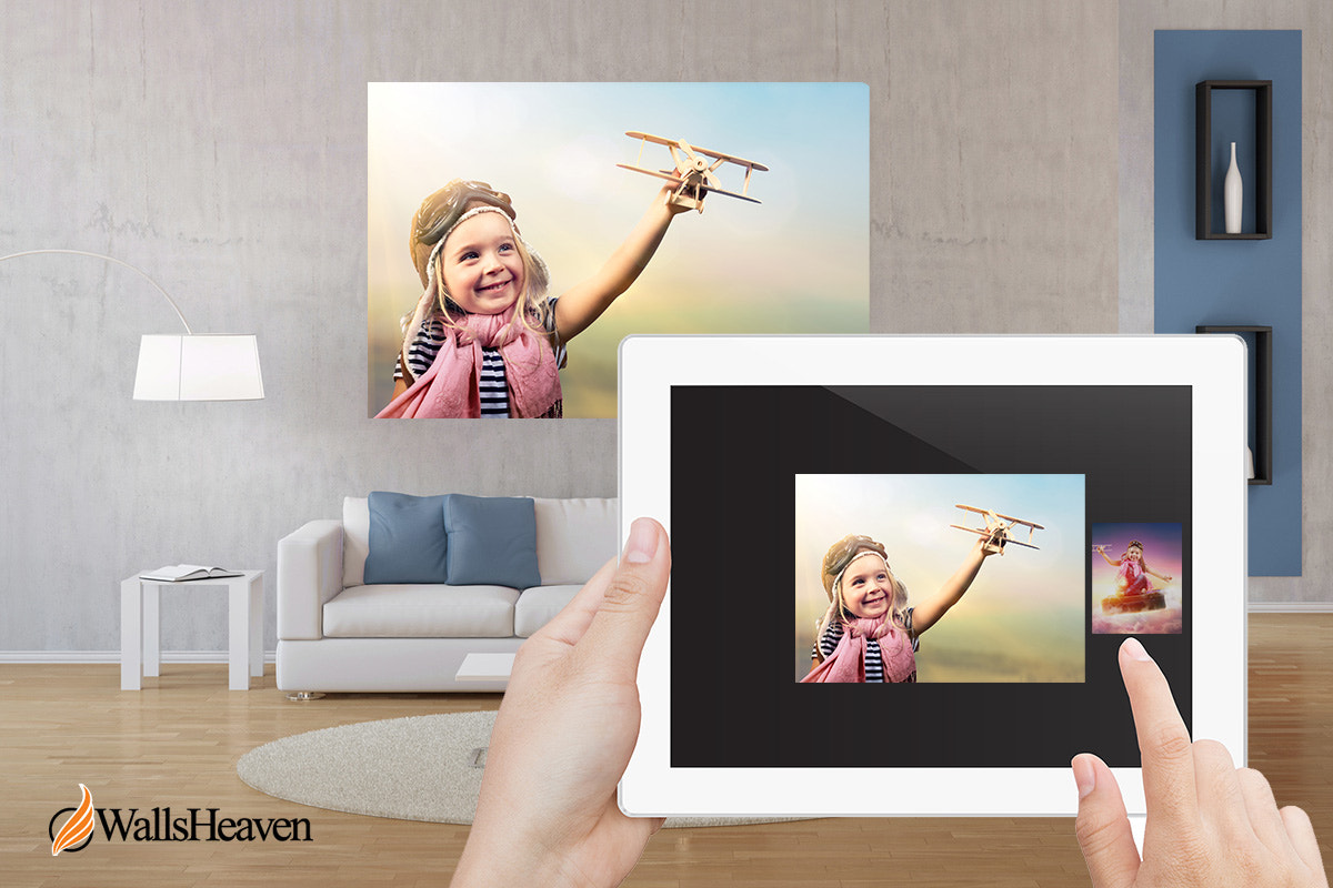Interior von Wohnzimmer mit Foto auf Leinwand