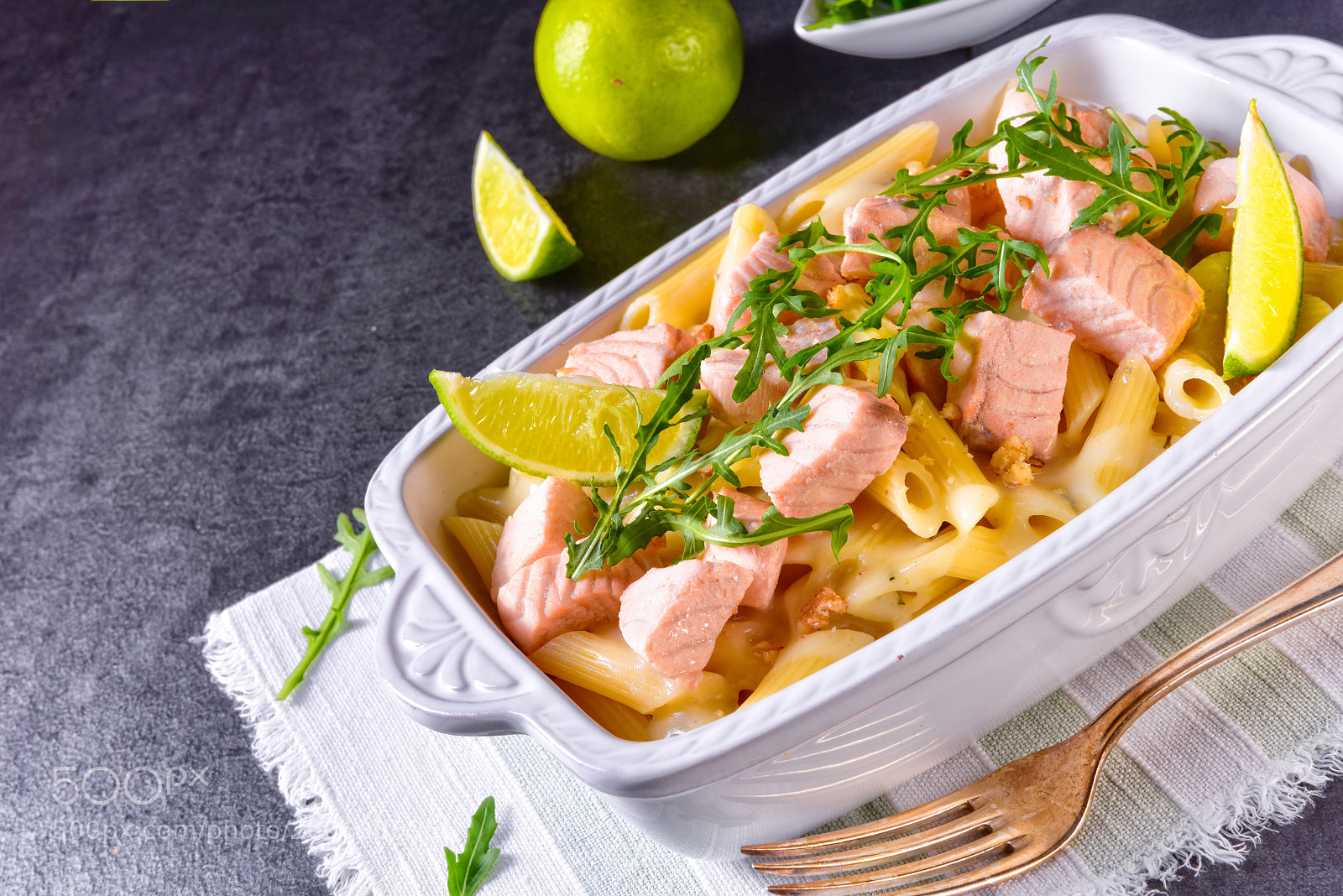 Nikon D810 sample photo. Salmon with penne noodle photography