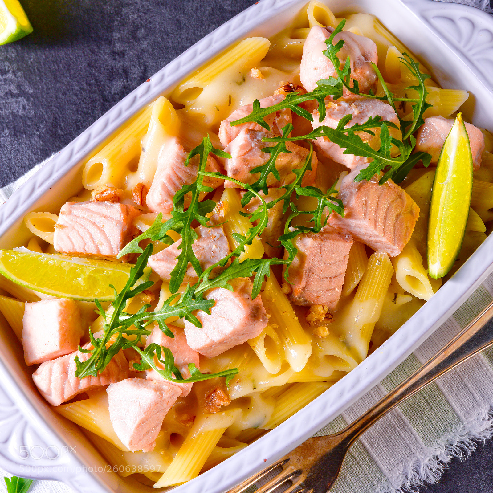 Nikon D810 sample photo. Salmon with penne noodle photography