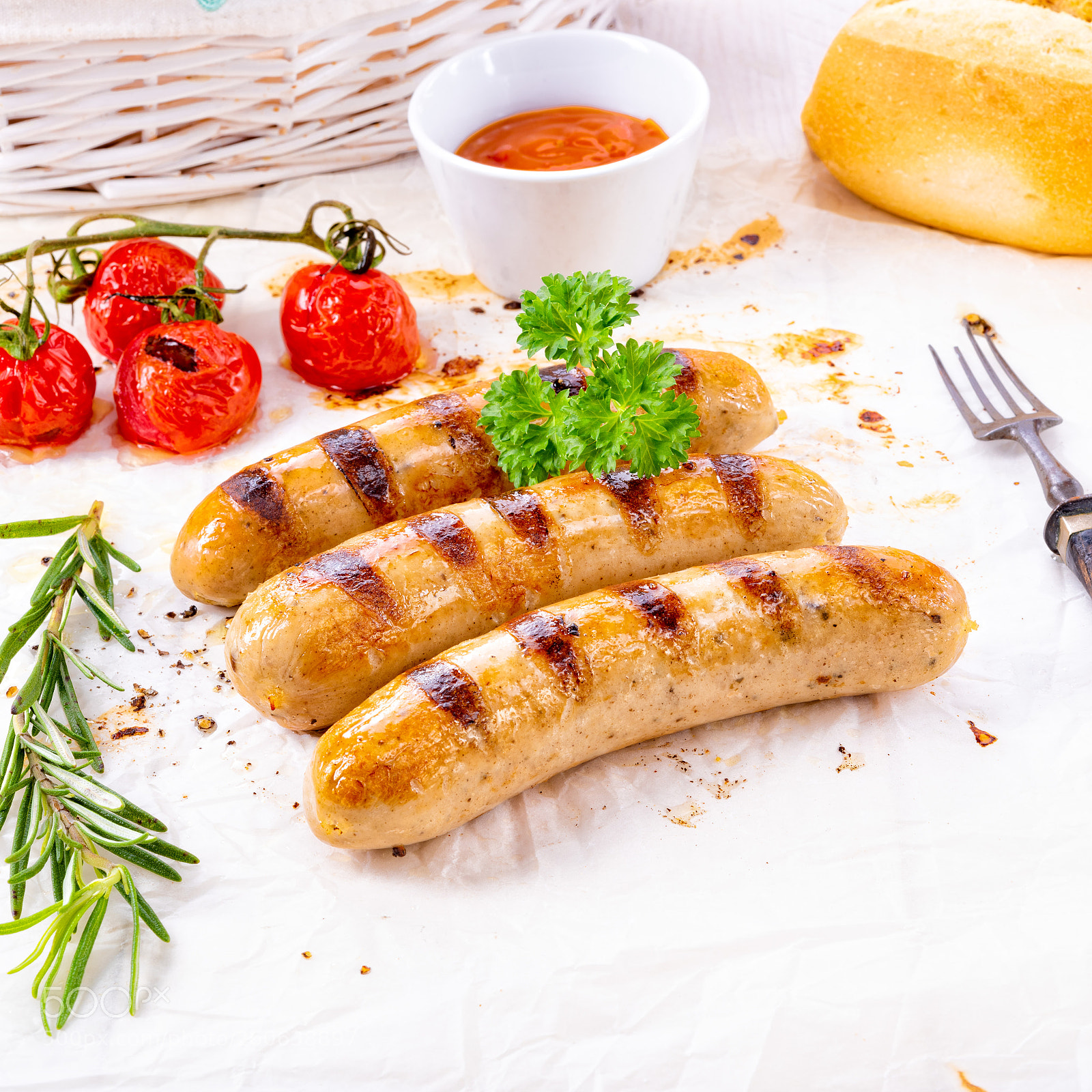 Nikon D810 sample photo. Delicious bratwurst with ketchup photography