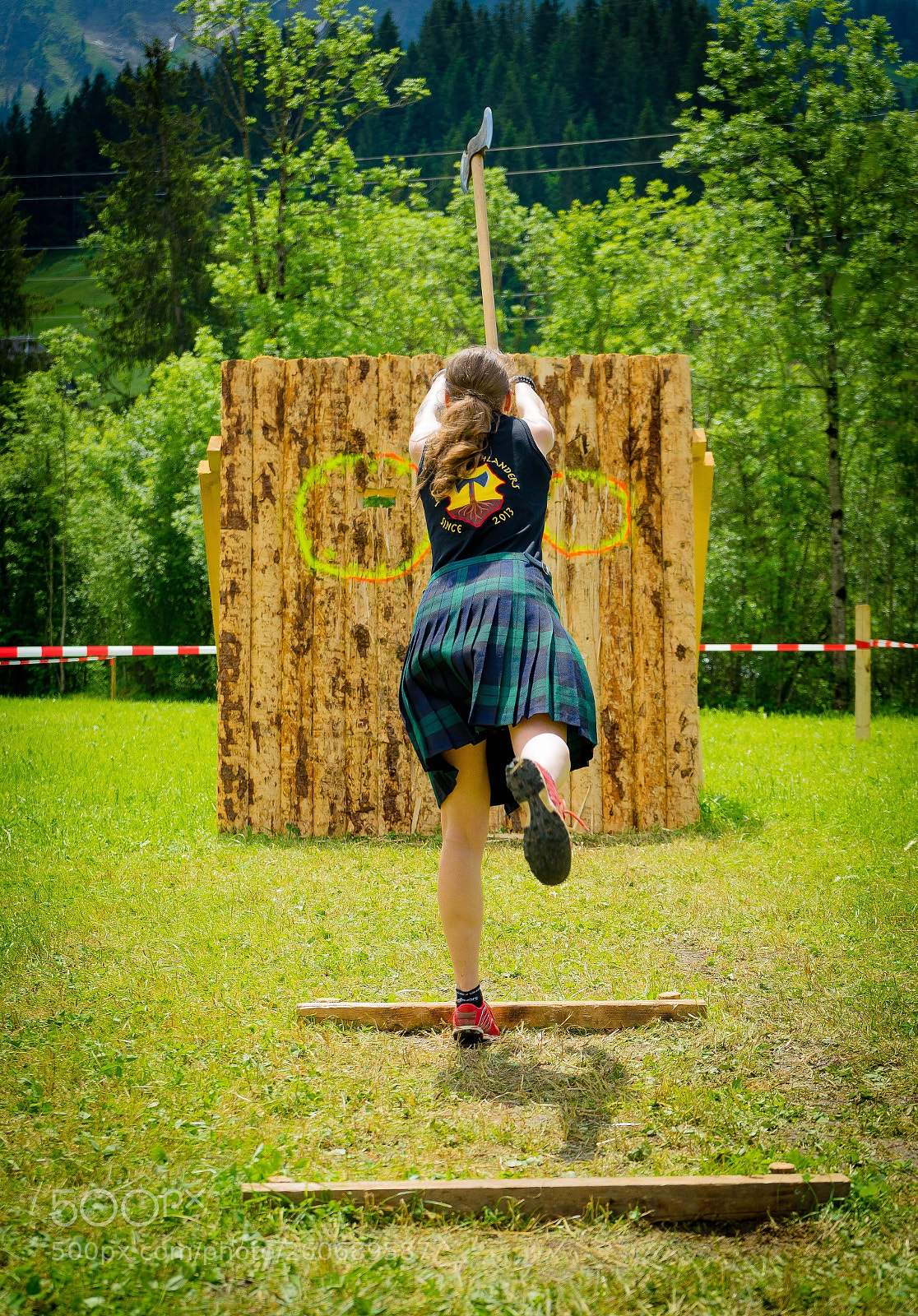 Sony a7 II sample photo. Axe throwing highlander girl photography