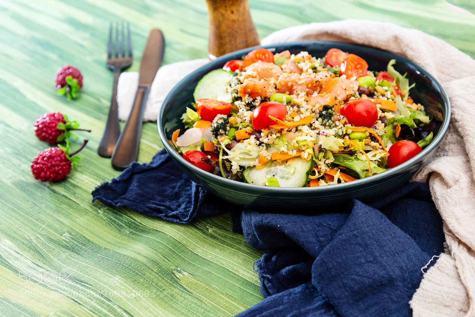 Nikon D800 sample photo. Salmon salad gourmet cereals photography