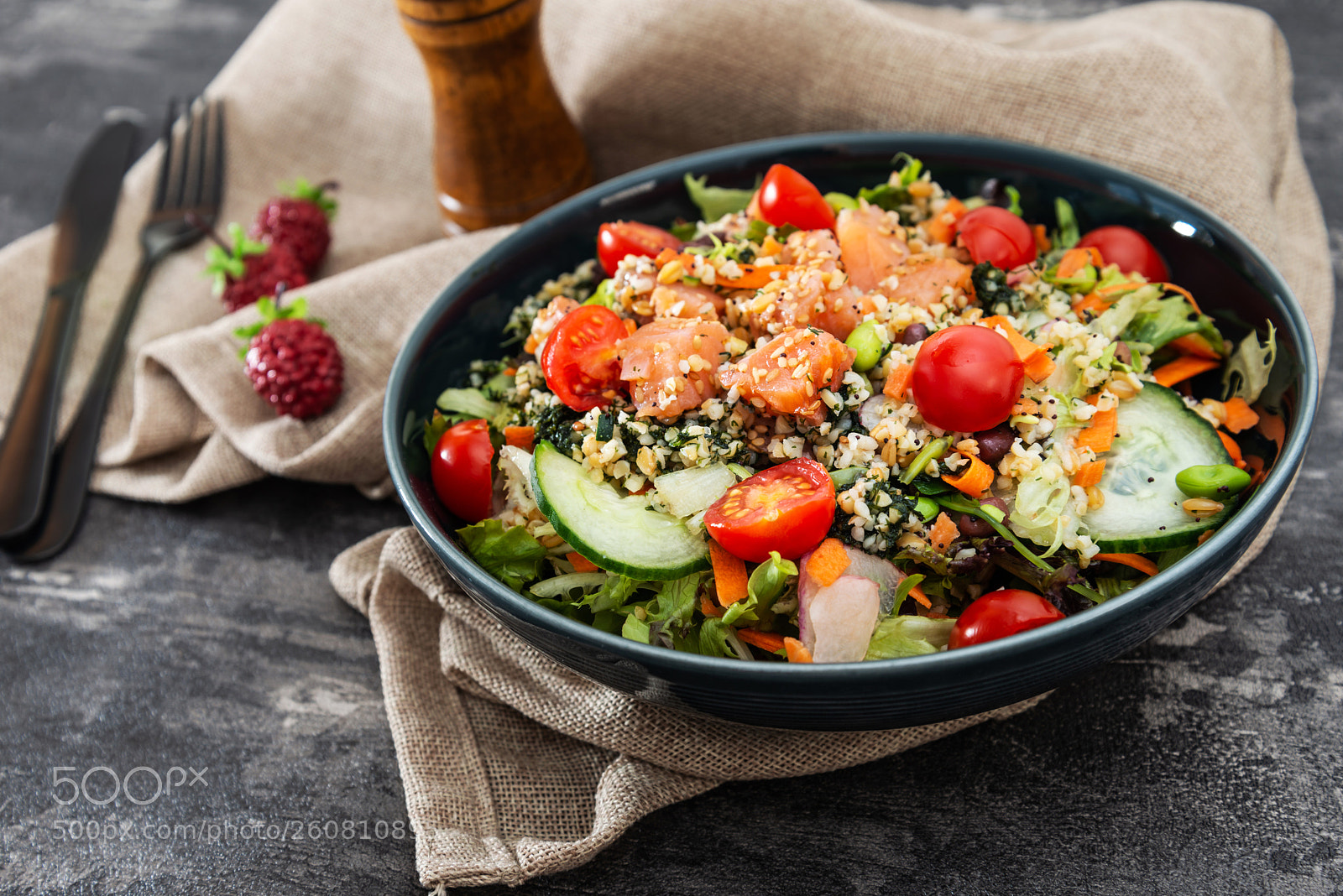 Nikon D800 sample photo. Salmon salad gourmet cereals photography