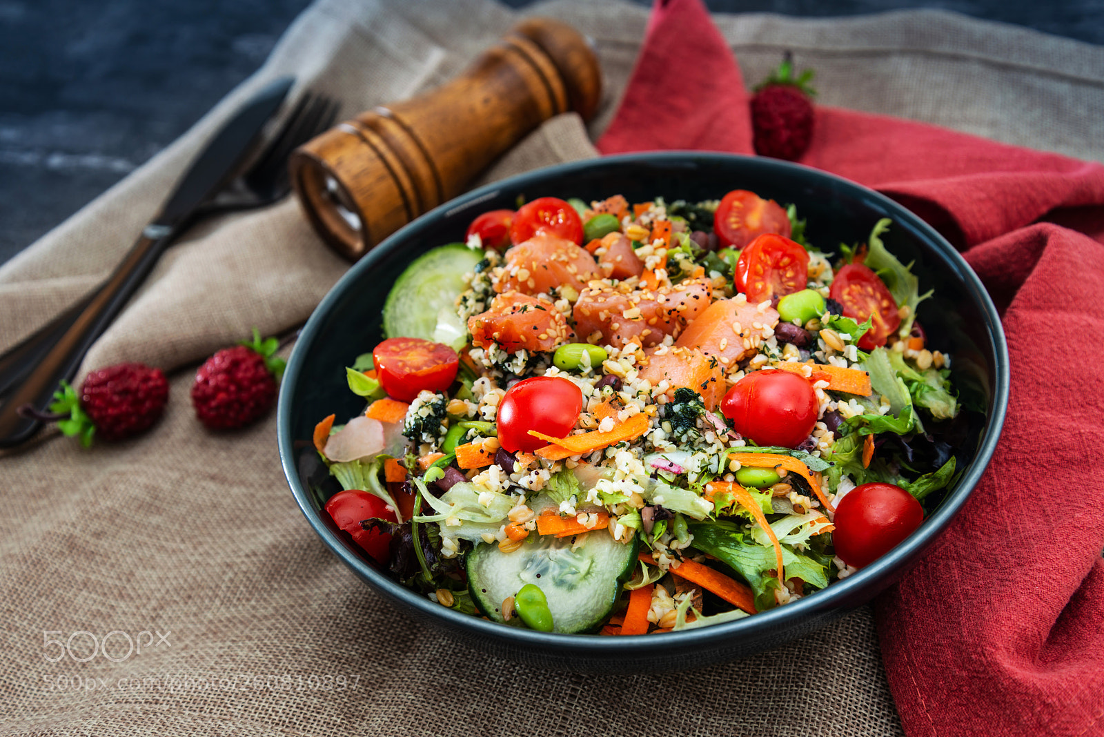 Nikon D800 sample photo. Salmon salad gourmet cereals photography