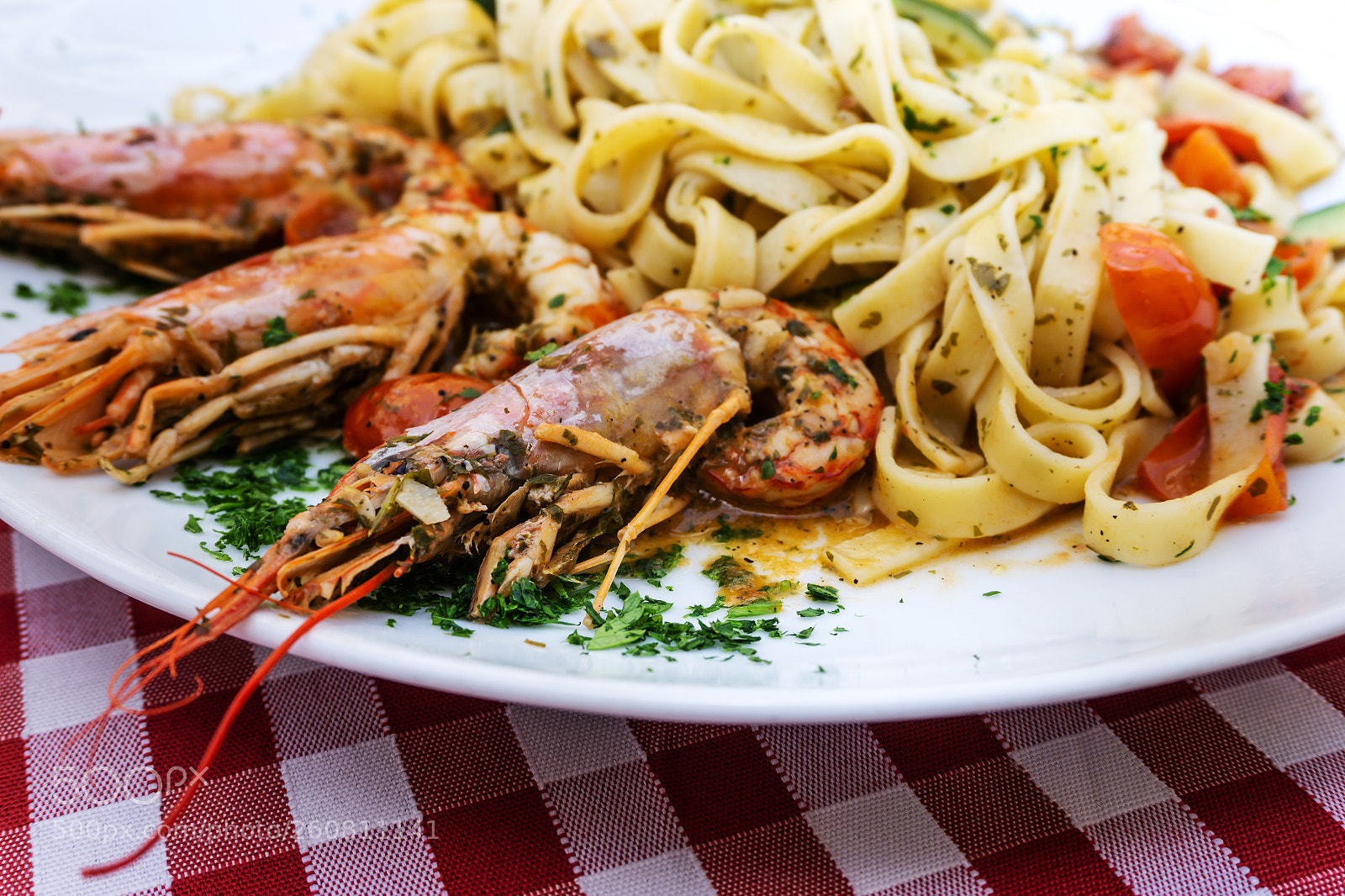 Sony a6000 sample photo. Pasta with shrimp dinner photography