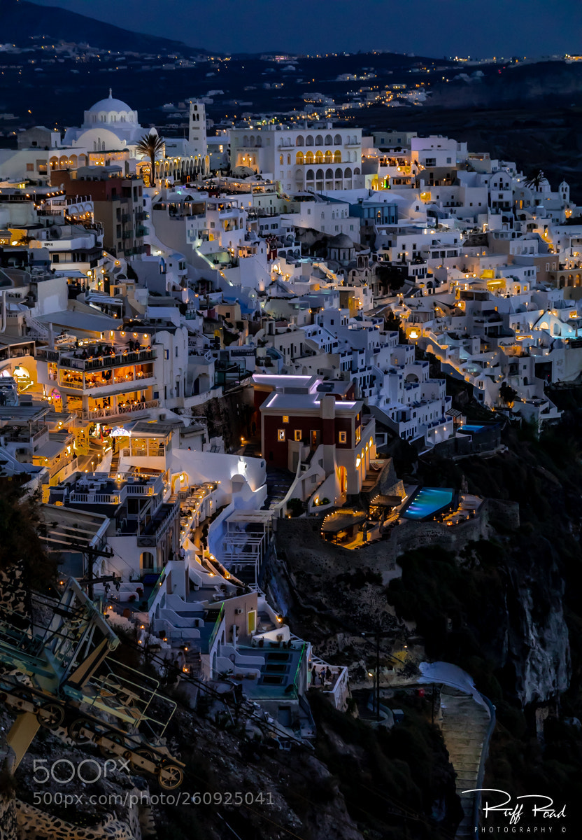 Canon EOS 80D sample photo. Fira, santorini evening lights. photography