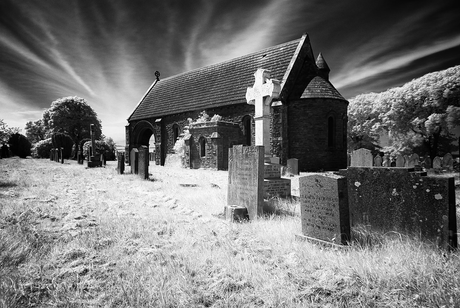 Nikon D200 sample photo. Maryport cemetry chapel infared photography