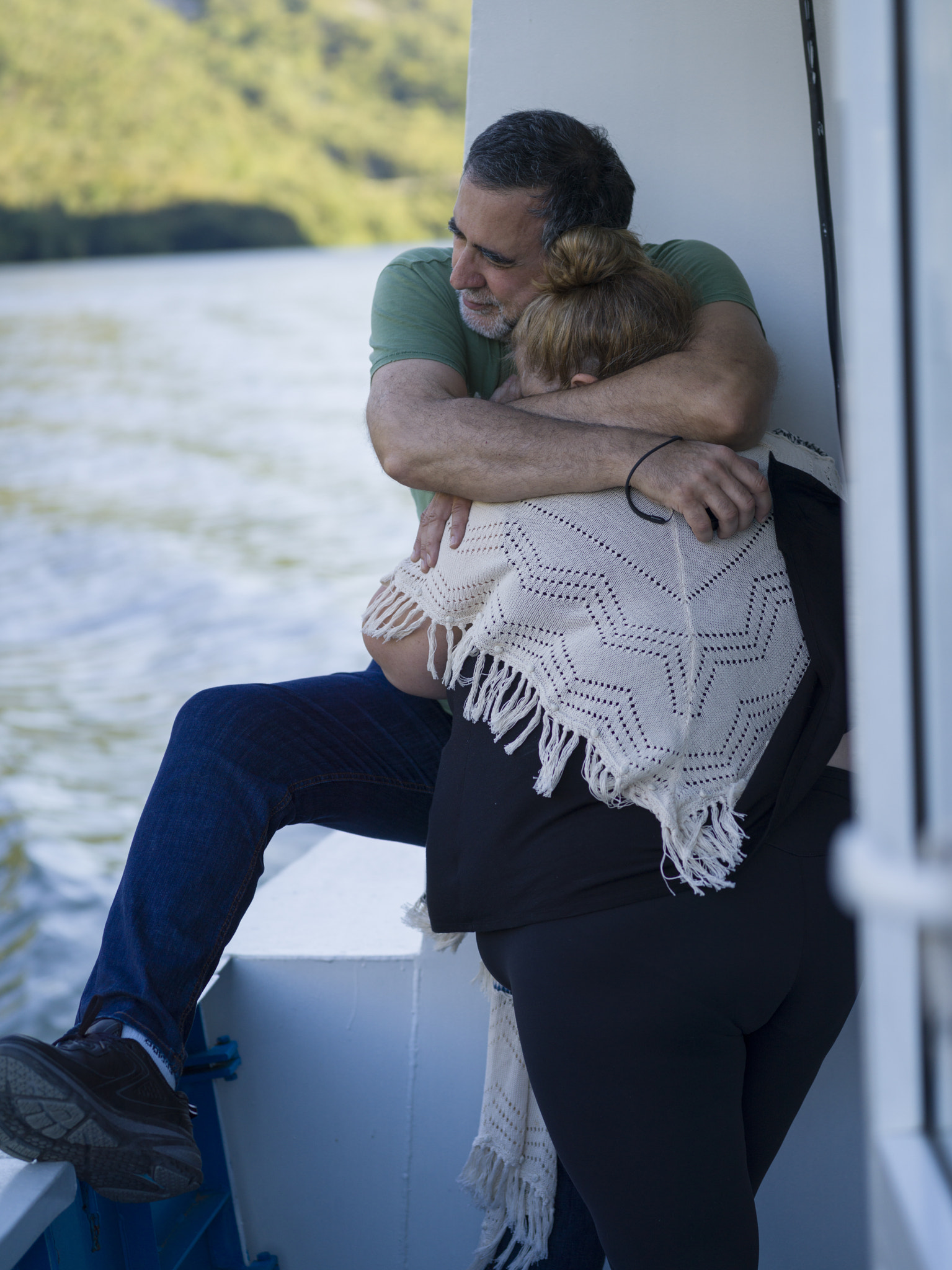Hasselblad X1D-50c sample photo. Couple embracing each other on boat, danube river, serbia photography