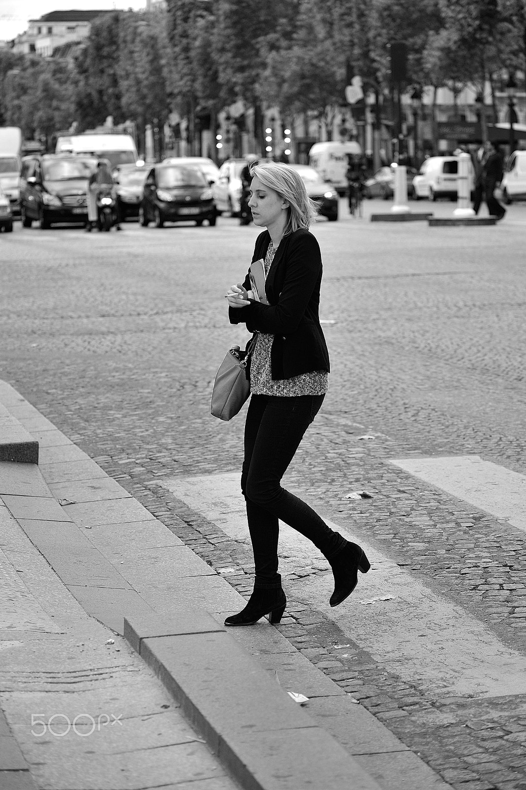 Nikon D3 sample photo. When she cross, the cars stops. photography